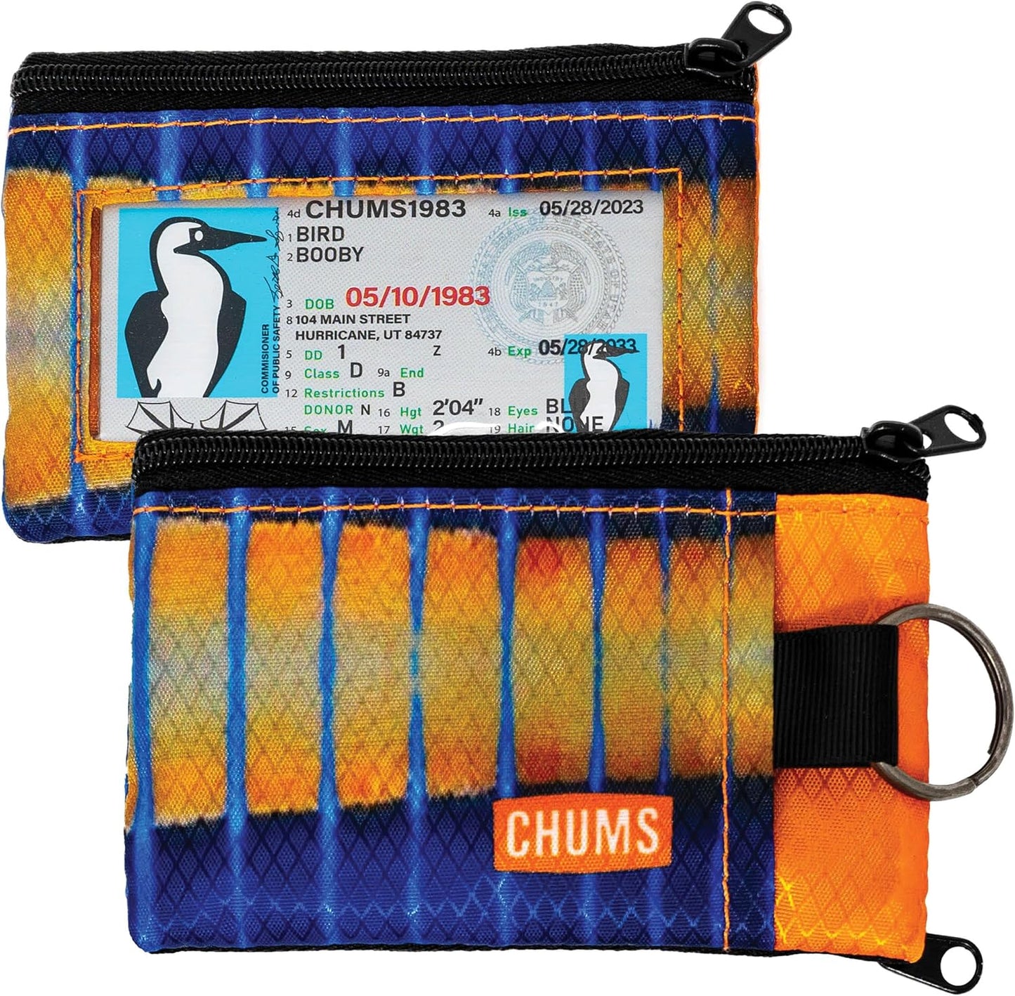 Chums Surfshorts Wallet - Lightweight Slim Wallet w/ RFID Blocking Card - Zippered, Minimalist Wallet w/Key Ring - Patterns