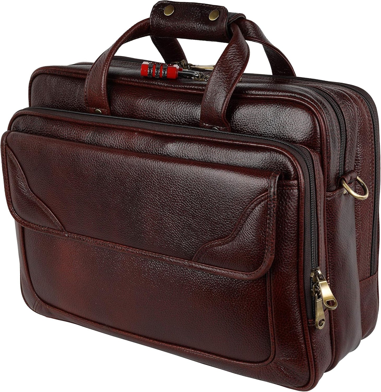 DA LV Full Grain Leather Laptop Briefcase for Men Top Choice Gifts Laptop Bag Multiple 16'' Compartments Brass Hardware