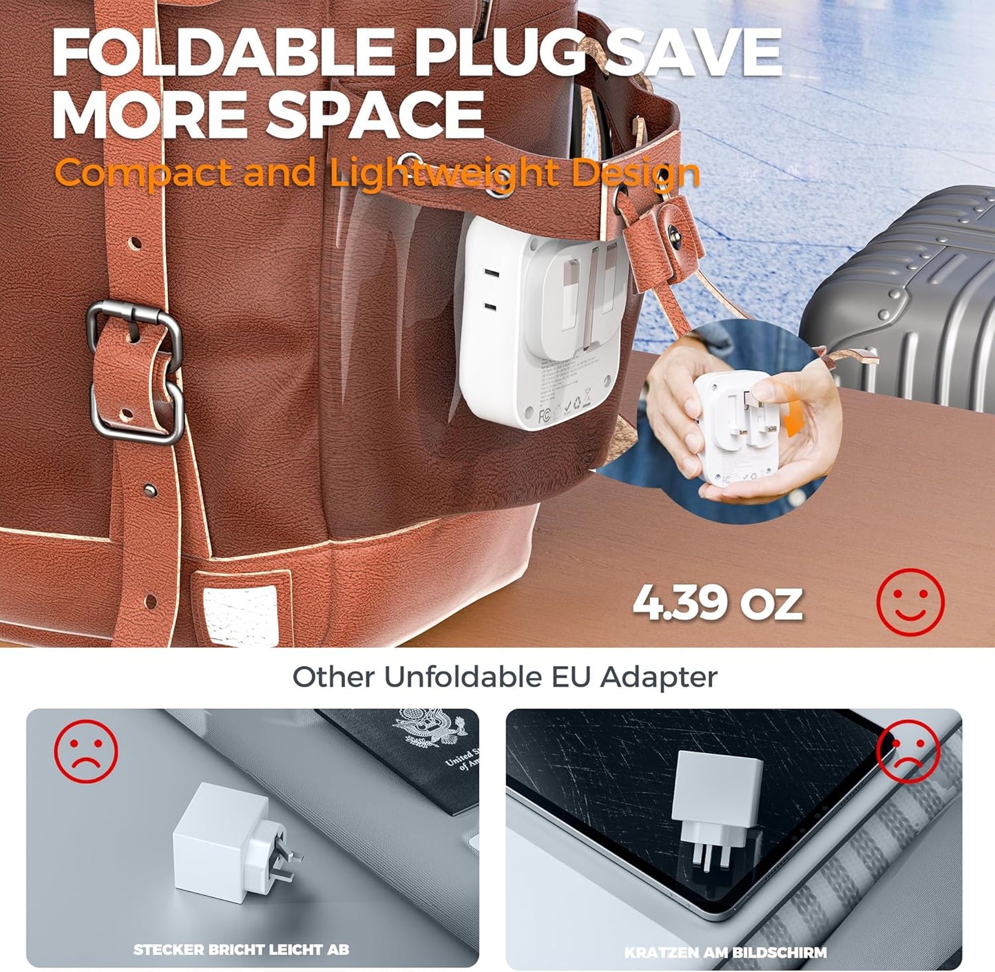 US to UK Plug Adapter, TESSAN UK Adapters for Travel, Foldable Plug with 4 Outlets 3 USB (PD 20W 1 USB C), Type G Power Adaptor for USA to Ireland Scotland England London Hongkong Dubai Irish