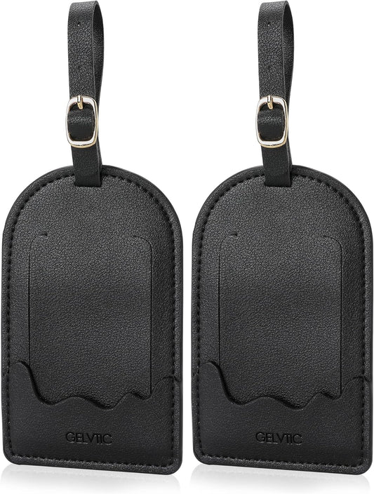 Faux Leather Luggage Tags for Suitcase Tag Set Privacy Protection with Identifie Name Lable ID Card Baggage tag for Men Women Travel Accessories, 2/4 Pack (LT07-Black)