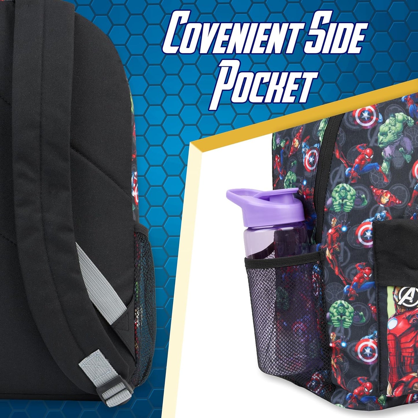 Marvel Avengers Backpack for Kids Teens Bookbag with Double Straps Daypack Backpacks for School Travel Sports Gifts for Boys (Black Avengers)