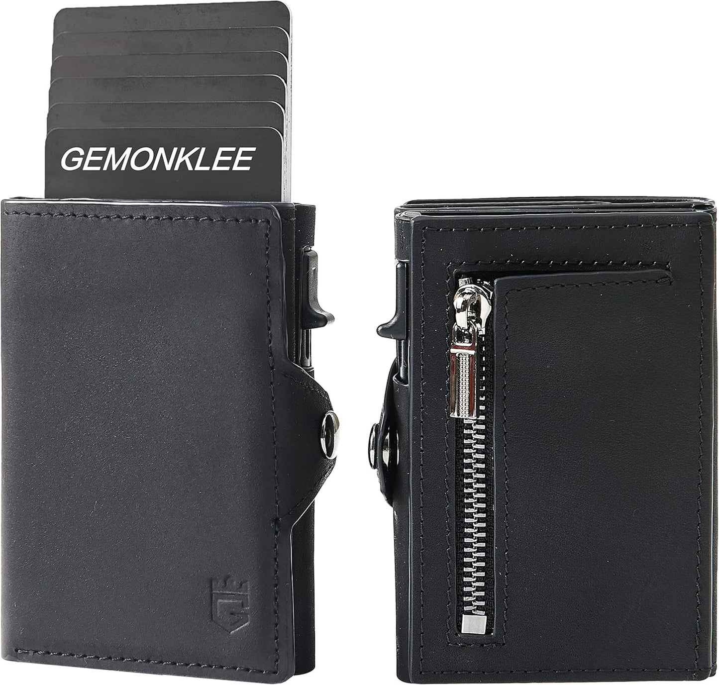 Wallet For Men Pop up Card Wallet RFID Blocking Slim Aluminum Metal Bank Card Holder Case with Business Money Pocket for Credit Cards Notes and Coins (Black)