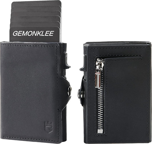 Wallet For Men Pop up Card Wallet RFID Blocking Slim Aluminum Metal Bank Card Holder Case with Business Money Pocket for Credit Cards Notes and Coins (Black)