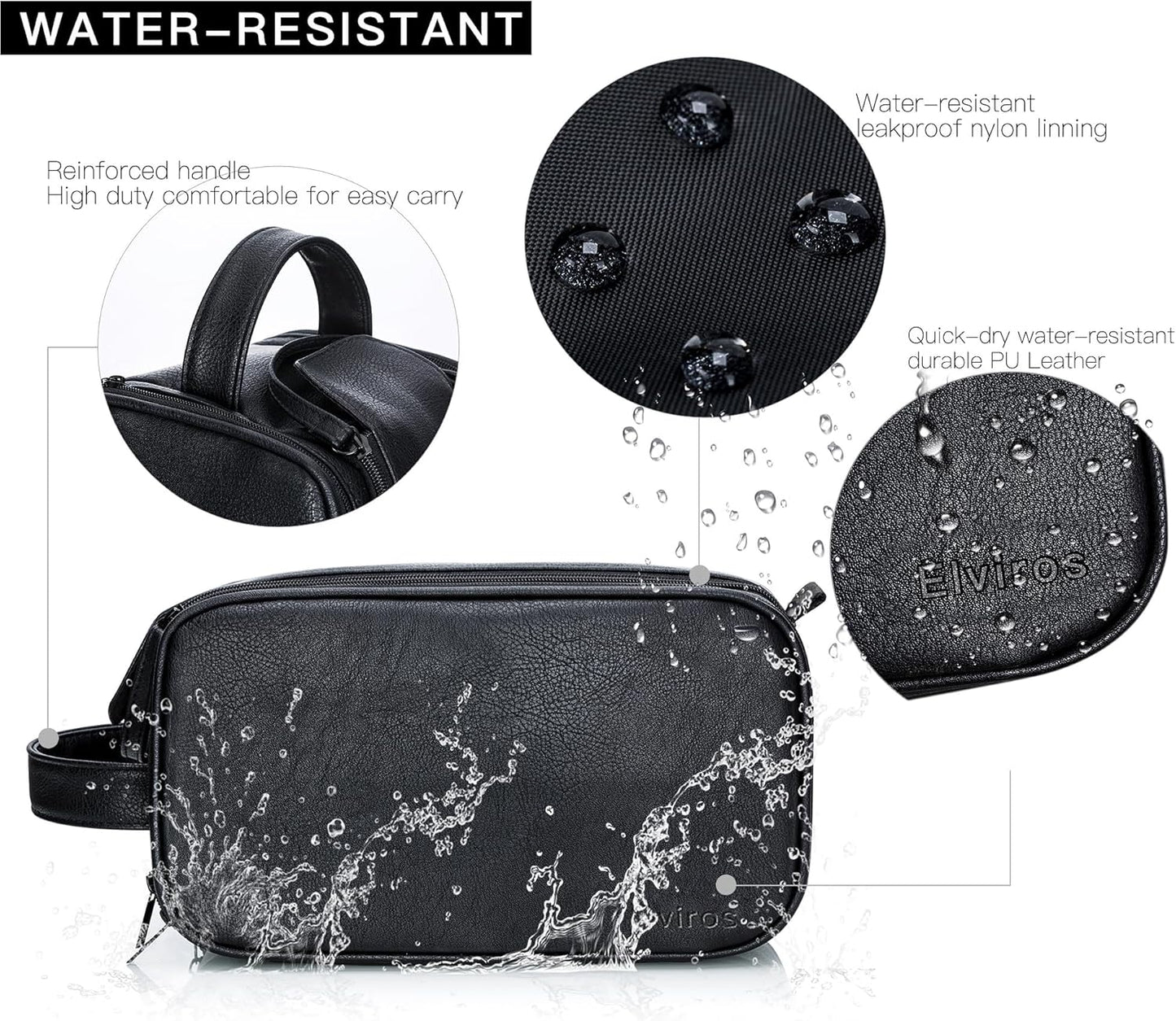 Elviros Toiletry Bag for Men, Large Travel Shaving Dopp Kit Water-resistant Bathroom Toiletries Organizer PU Leather Cosmetic Bags Fathers Day Gift(Medium, Black)