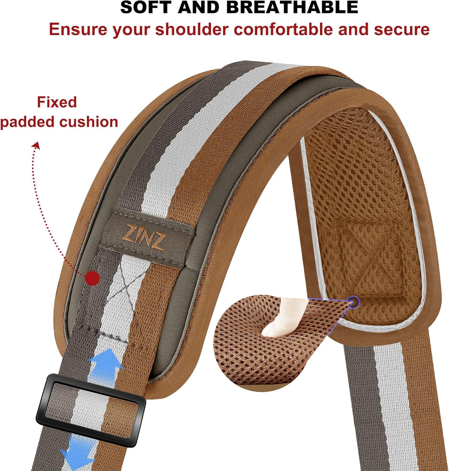 ZINZ 60" Universal Bag Strap with Ultra-Thick Fixed Breathable Pad Adjustable Heavy-Duty Shoulder Strap for Laptop Bag Crossbody Luggage Gym Bag Camera Bag and More -TW01B07