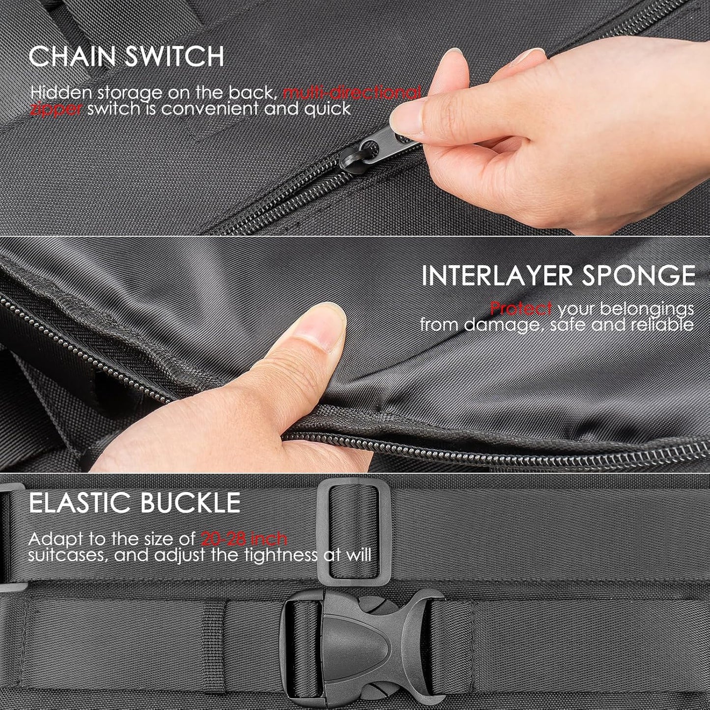 Add-a-Bag Luggage Strap – Adjustable Over Luggage Organizer for Hanging Extra Bag, Hands-Free Multi Travel Accessory for Business Trips & Vacations, Fits Most Suitcases & Laptop (Black-3)