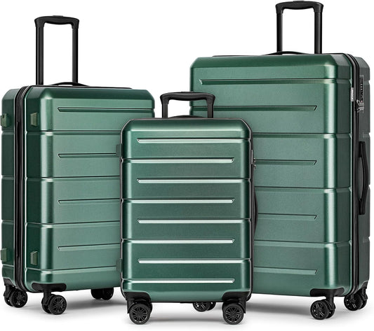KYME Luggage Sets 3 Piece Hard Shell 22in/26in/30in Suitcases with Wheels Hardside Suitcase Set with TSA Lock Travel Rolling Luggage Set for Women Men Green