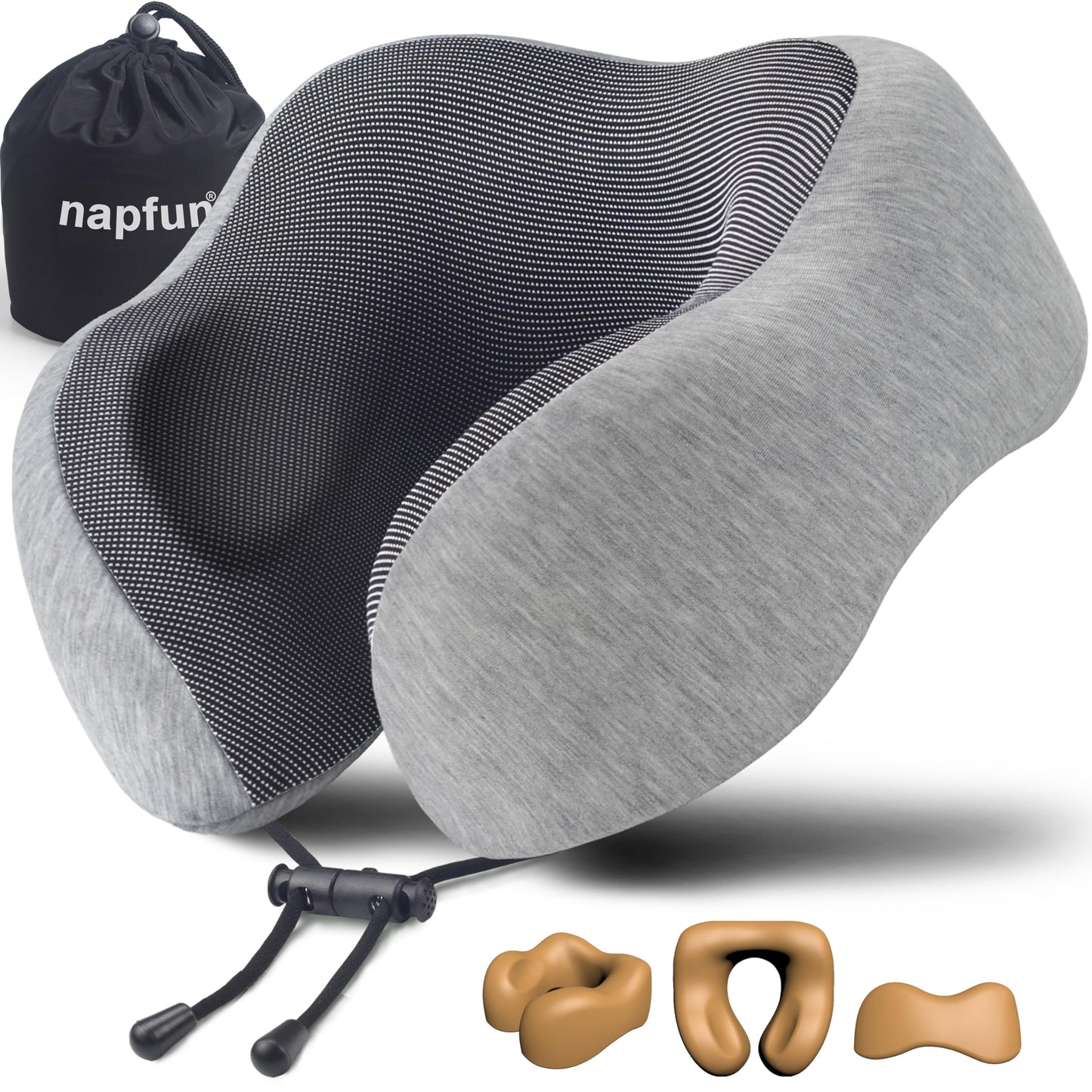 napfun Neck Pillow for Traveling, Upgraded Travel Neck Pillow for Airplane 100% Pure Memory Foam