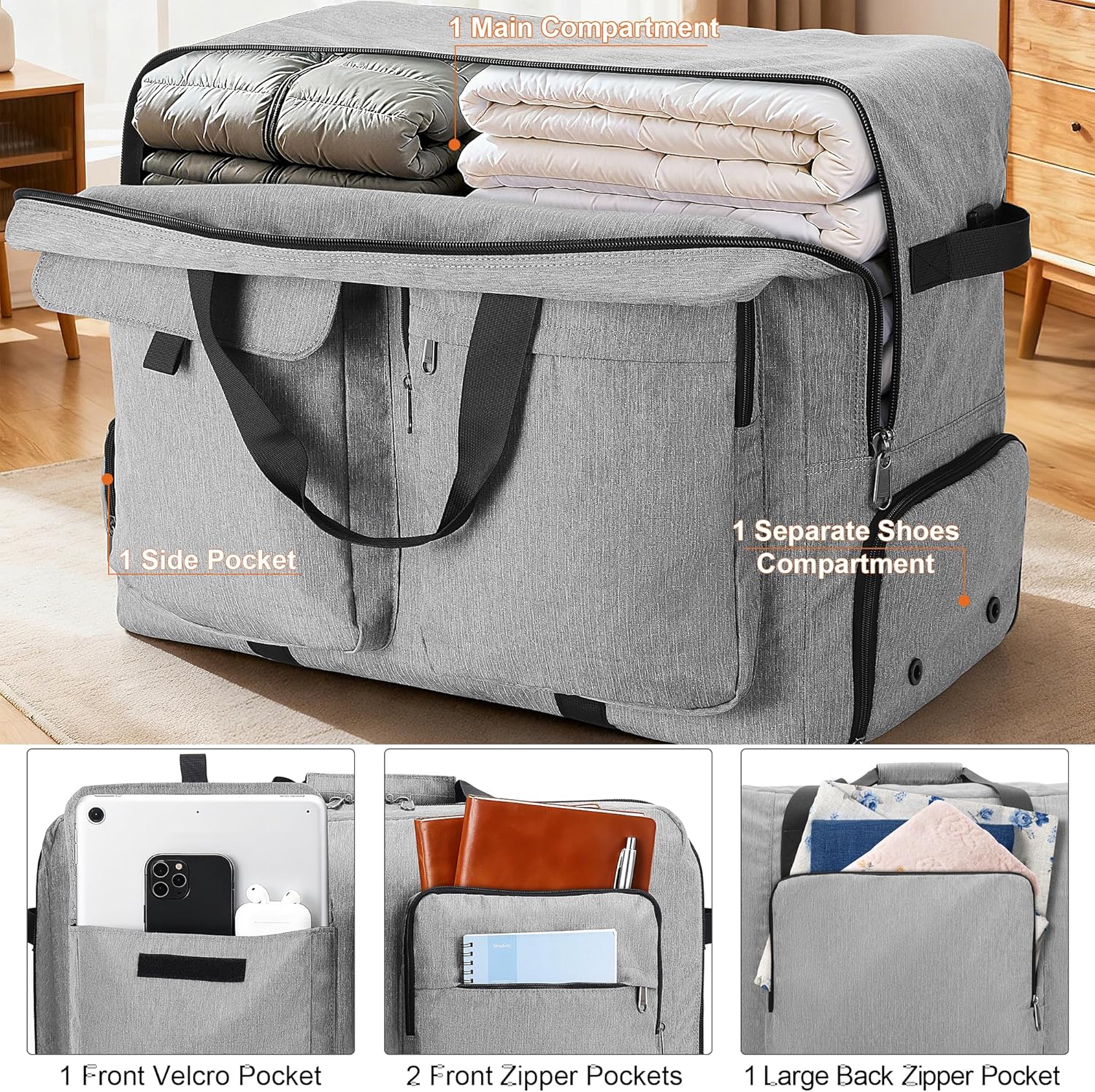 Large Travel Duffle Bag for Men Women, 80L 100L 120L Foldable Waterproof Duffle Bag, Packable Bag