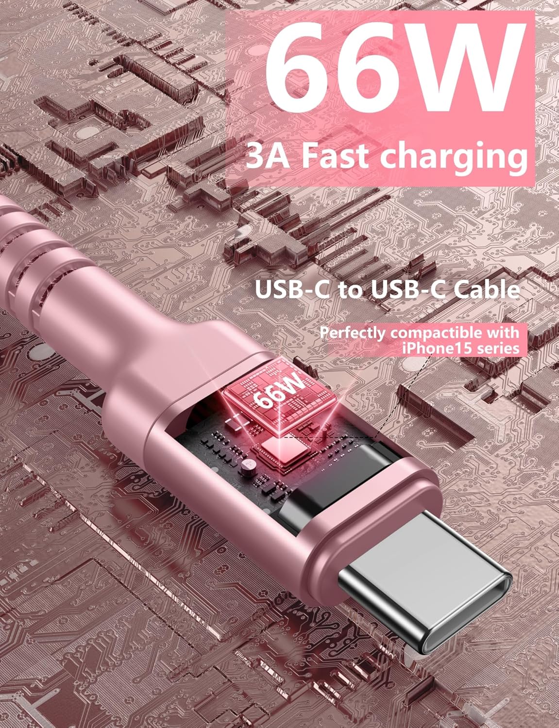 USBC Cable 10FT, 2Pack Long USBC Fast Charging Cable, Nylon Braided USB C to USB C iPhone Charger Cord Compatible with iPhone 17/16/15/Pro Max/Plus/Samsung Galaxy S23/LG/Switch-Pink