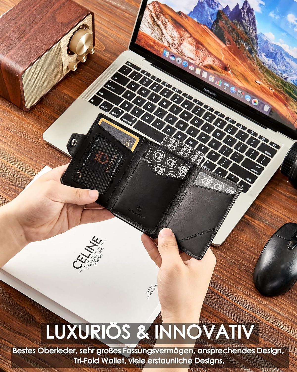 Large Capacity Wallet - Black, Nylon, Leather, Aluminum, Pop-Up, Spacious, ID Window, Photo Slot, Scratch Resistant, Lightweight, Secret Compartment, Card Holder