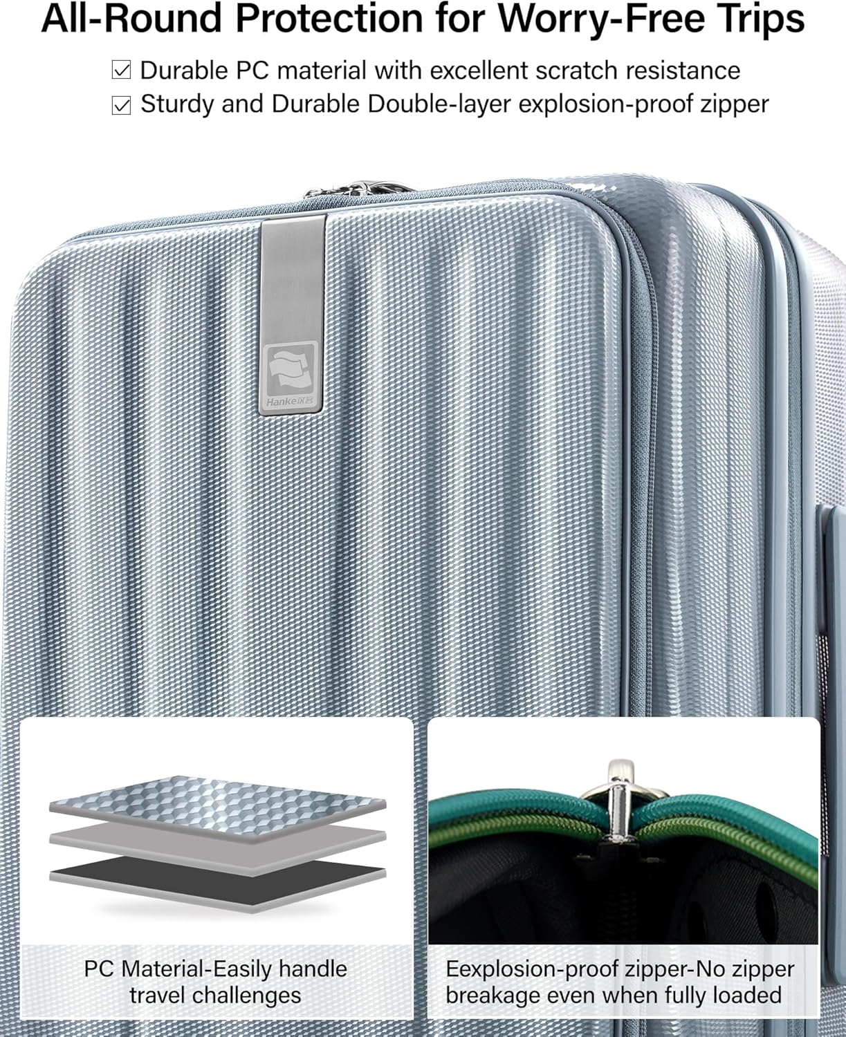Hanke 26 Inch Expandable Luggage Top Opening Checked Bag Luggage Hard Shell Suitcases with Wheels Lightweight Travel Luggage Heavy Duty Luggage Suitcase with Lock for Woman Men-Grey