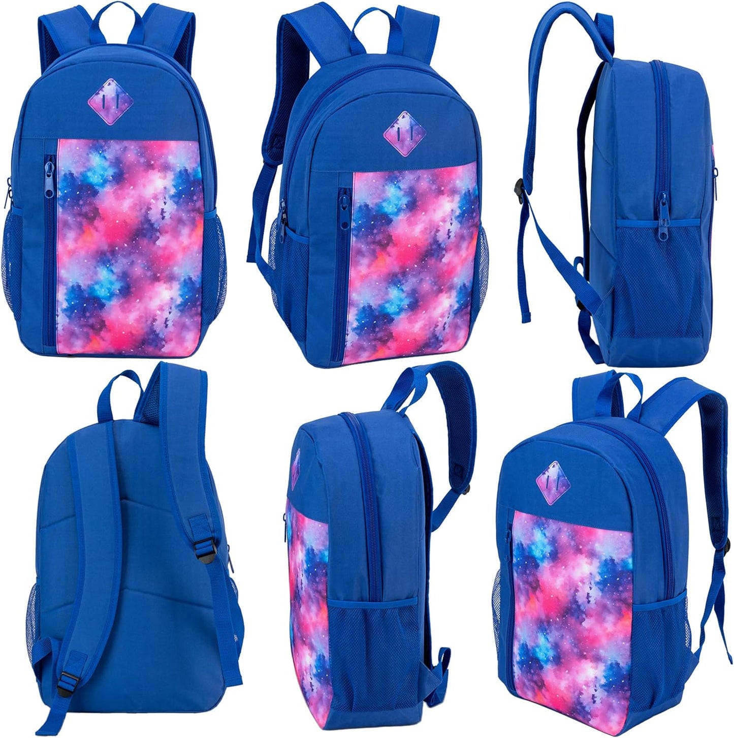 24-Pack 19" Padded Back Backpacks for Kids - Bookbags in Bulk for Middle and High School Students, 8 Assorted Prints