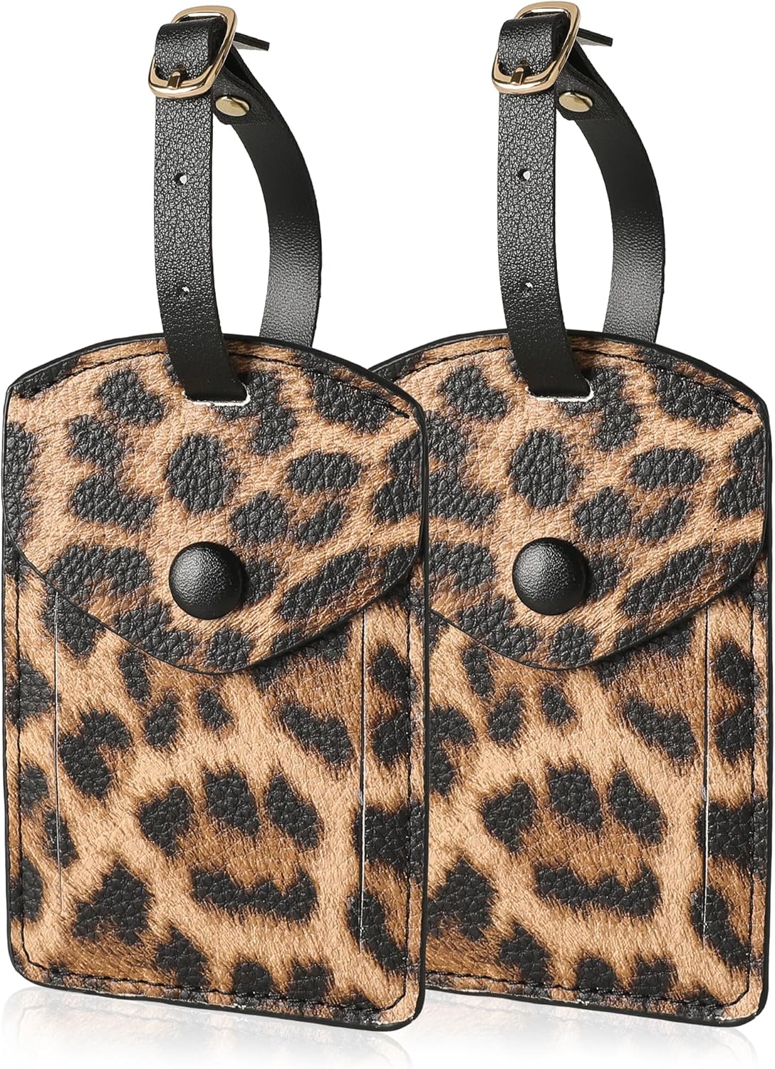 Kevancho Leather Luggage Tags for Men Women, Suitcase Labels Baggage Bag Tag ID Tags with Full Back Privacy Cover for Cruise Ships, Travel Accessories Tags Set (Leopard)