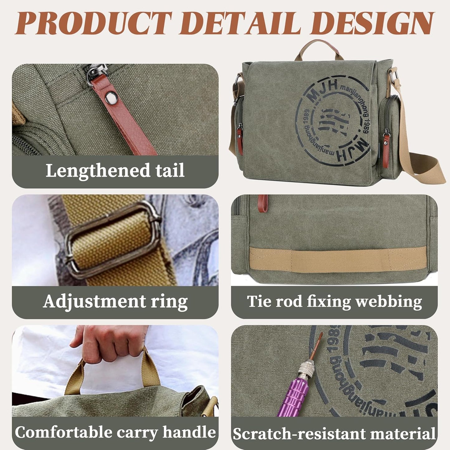 FSD.WG Satchel Messenger Bag for Men Canvas,Travel Shoulder bag 13.5" Laptop Bags