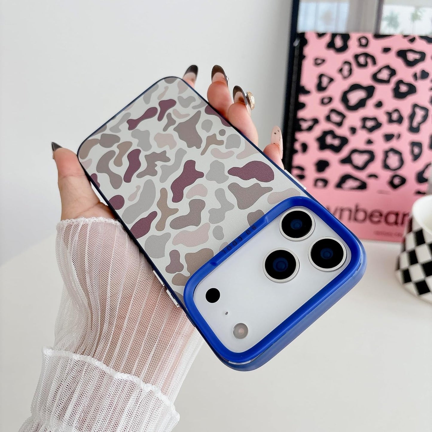 for iPhone 17 Pro Max Case, Vintage Camo Pattern Design for Men Boys Teens, Cool Camouflage Shockproof Protective Cover for Girls Women - Blue