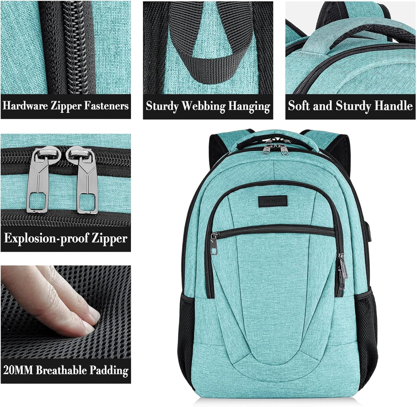 BIKROD Teal Backpack for Women and Men, Extra Large School Backpacks for Teens, Water Resistant Back Pack with USB Charging Port Fits 17 Inch Laptop, Business Anti Theft Durable Computer Bag Gifts