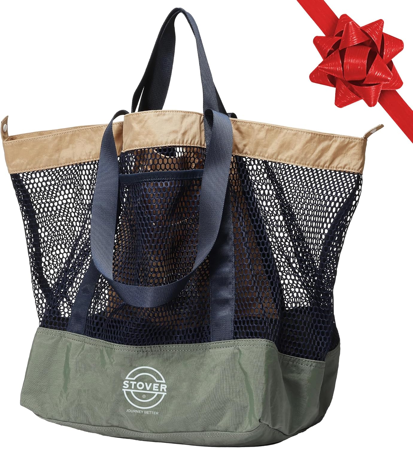 STOVER Large Mesh Beach Bag, Vacation, Pool, Shopping, & Travel Tote - Foldable w/Storage Pockets