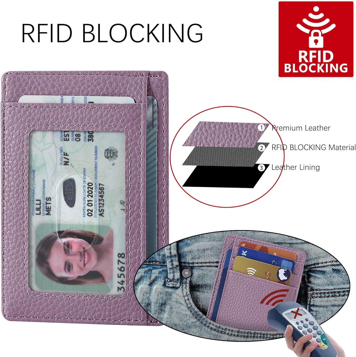 Travelambo Front Pocket Minimalist Leather Slim Wallet RFID Blocking Medium Size