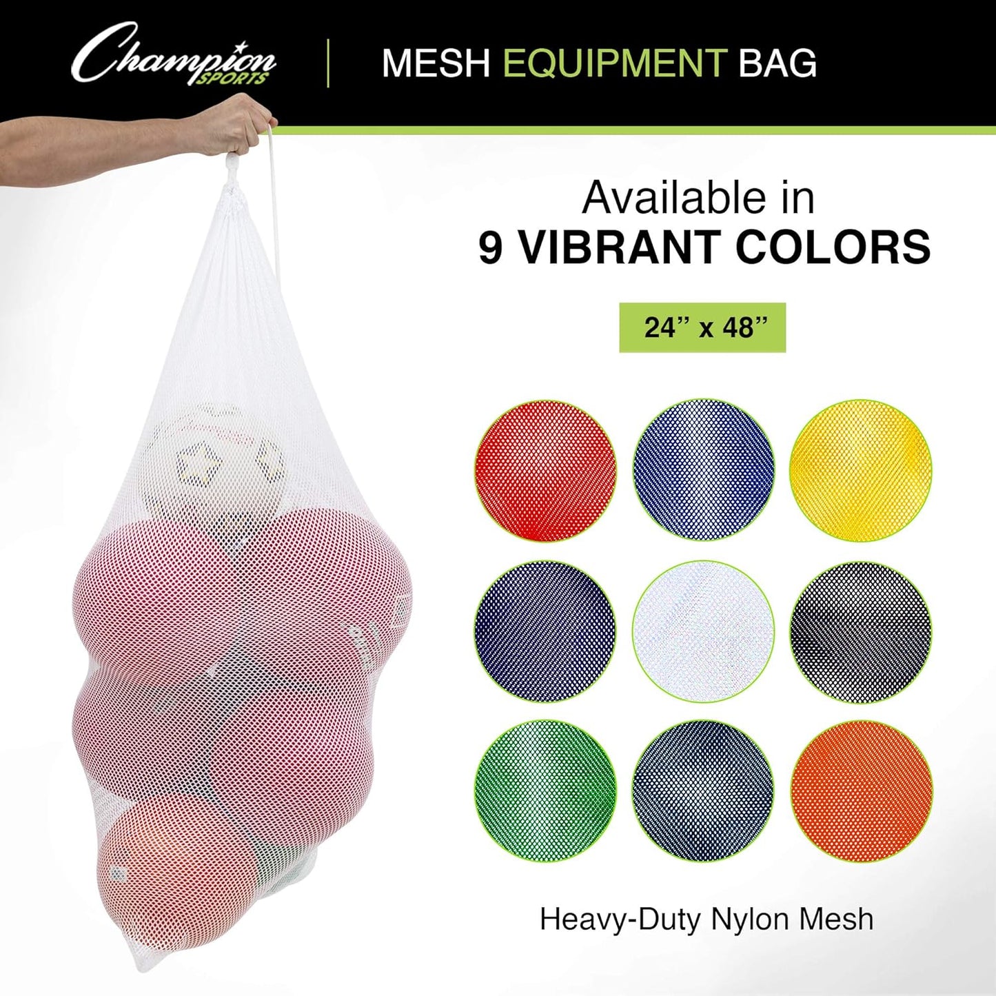 Champion Sports Mesh Equipment Bag – Heavy-Duty Nylon Drawstring Bag with Lock & ID Tag, Breathable