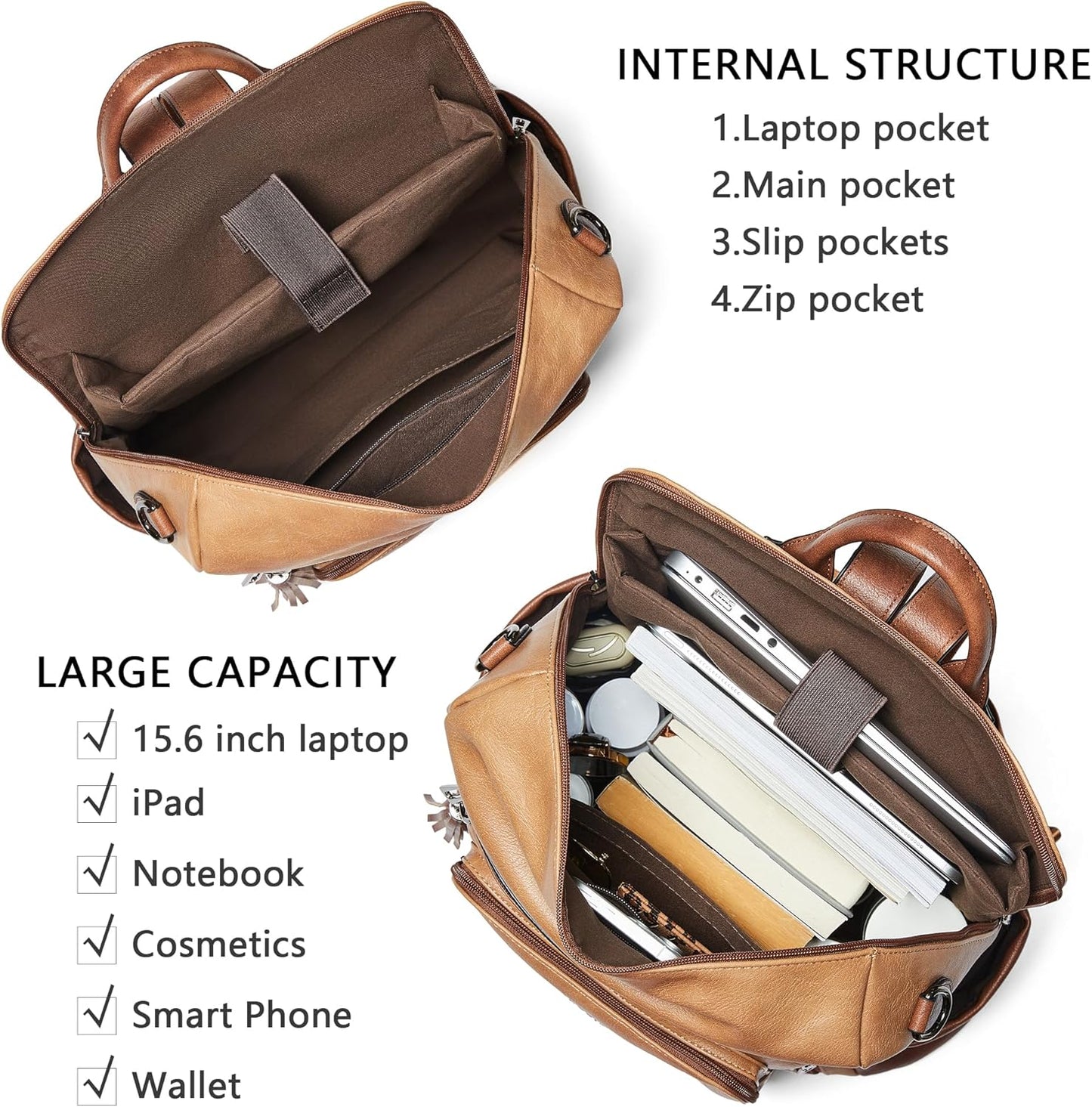 Shrrie Vegan Leather Laptop Backpack for Women 15.6 inch Work Backpack Fashion Travel Backpack