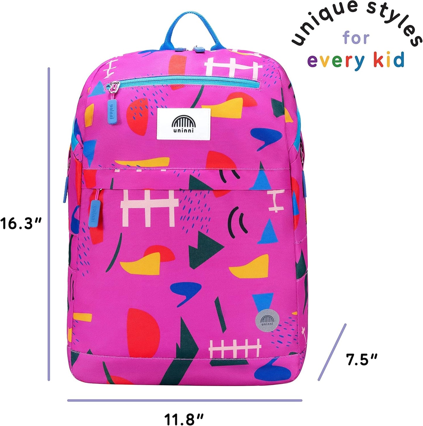 uninni 16" Kid's Backpack for Girls and Boys Age 6+ with Padded, and Adjustable Shoulder Straps. Fits for Height 3'9" Above Kids (Abstract Fuchsia)