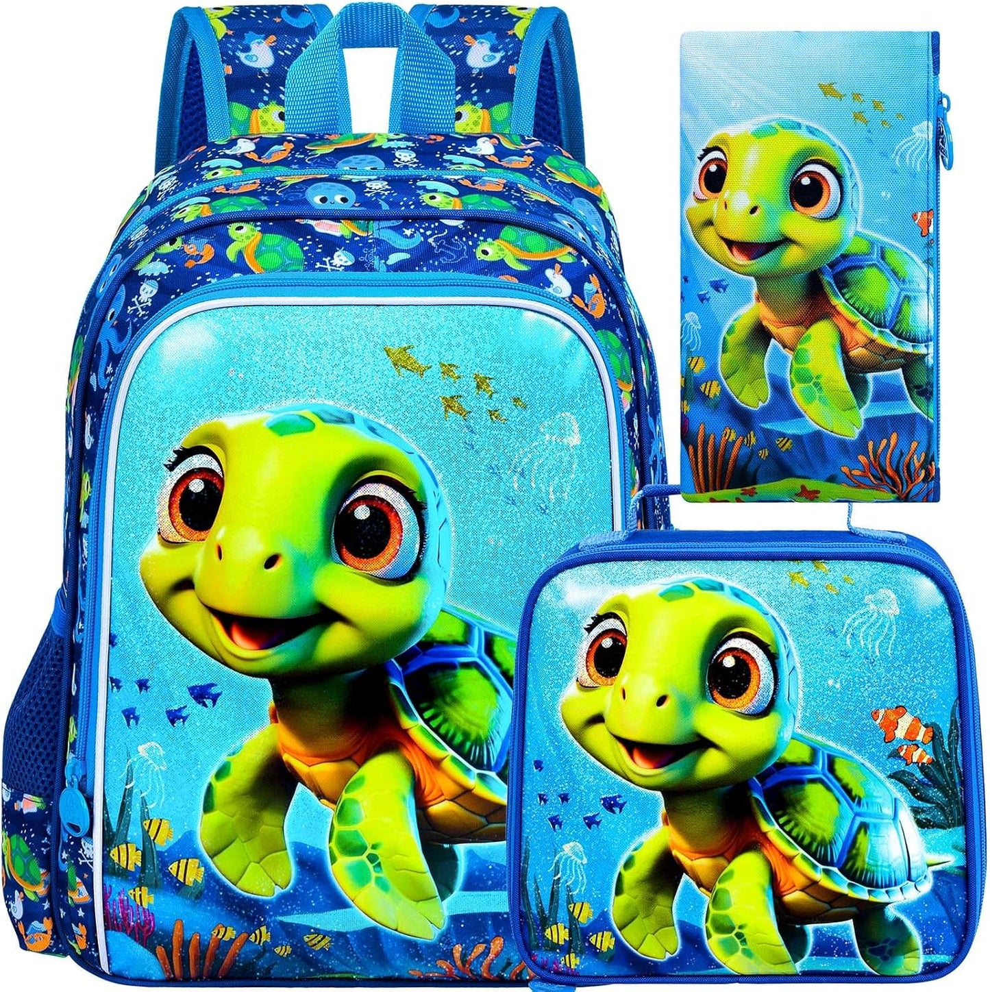 3PCS Boys Backpack, Water Resistant Kids Bookbag Set with Lunch Box, Cute School Bag for Preschool Toddler