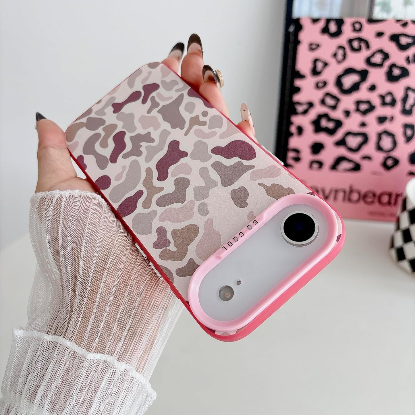 for iPhone 17 Air Case, Vintage Camo Pattern Design for Men Boys Teens, Cool Camouflage Shockproof Protective Cover for Girls Women - Pink