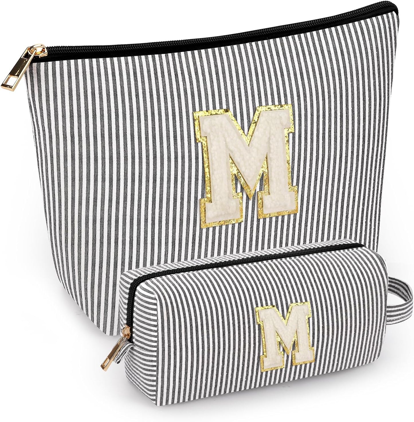 mibasies 2 PCS Initial Makeup Bags: Mothers Day Gifts for Women - Best Friend Birthday Gifts Graduation Gifts Wedding Bridesmaid Girlfriend Wife Daughter Sister Girl Gifts - Black M