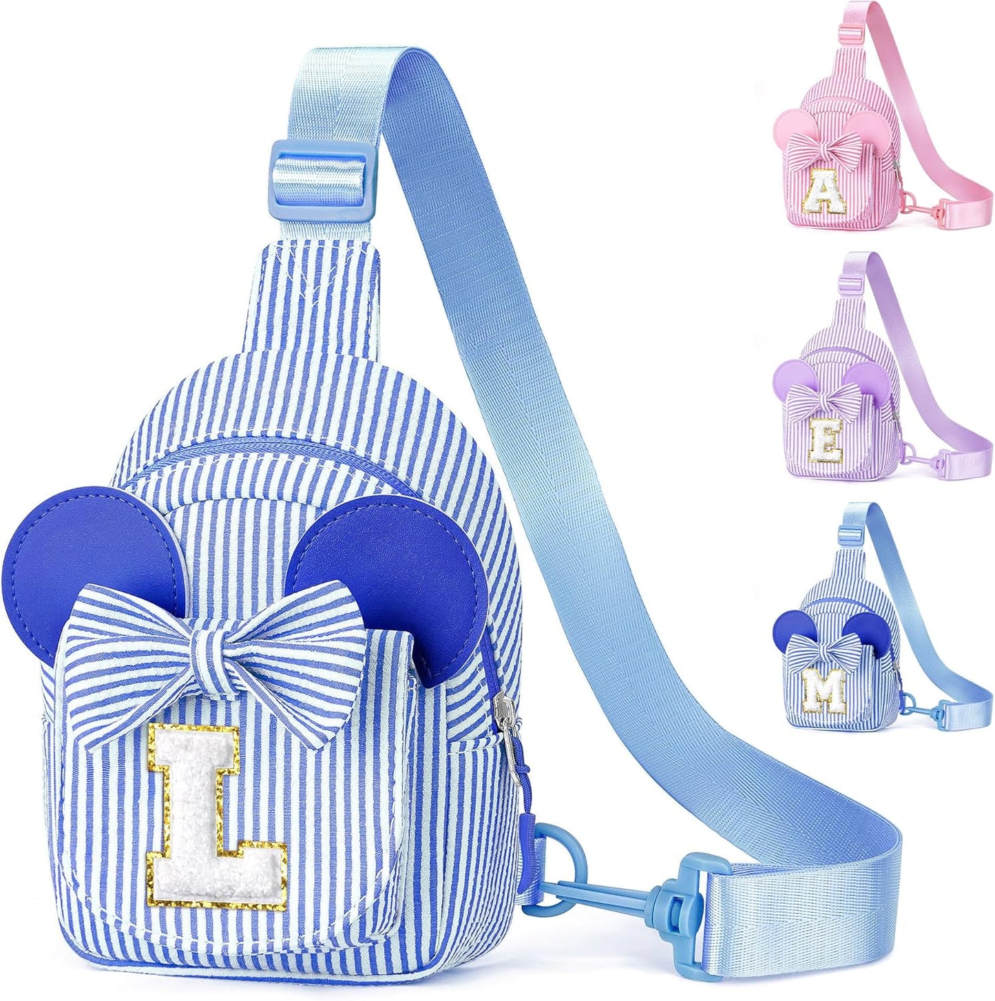 YOOLIFE Girls Kids Sling Bag, Blue Initial Crossbody Bag for Kid, Girls Sling Bags for Kids Girl Small Initial Monogram Fanny Packs Personalized Gifts for Little Girl Kid Birthday Gift (Blue L)