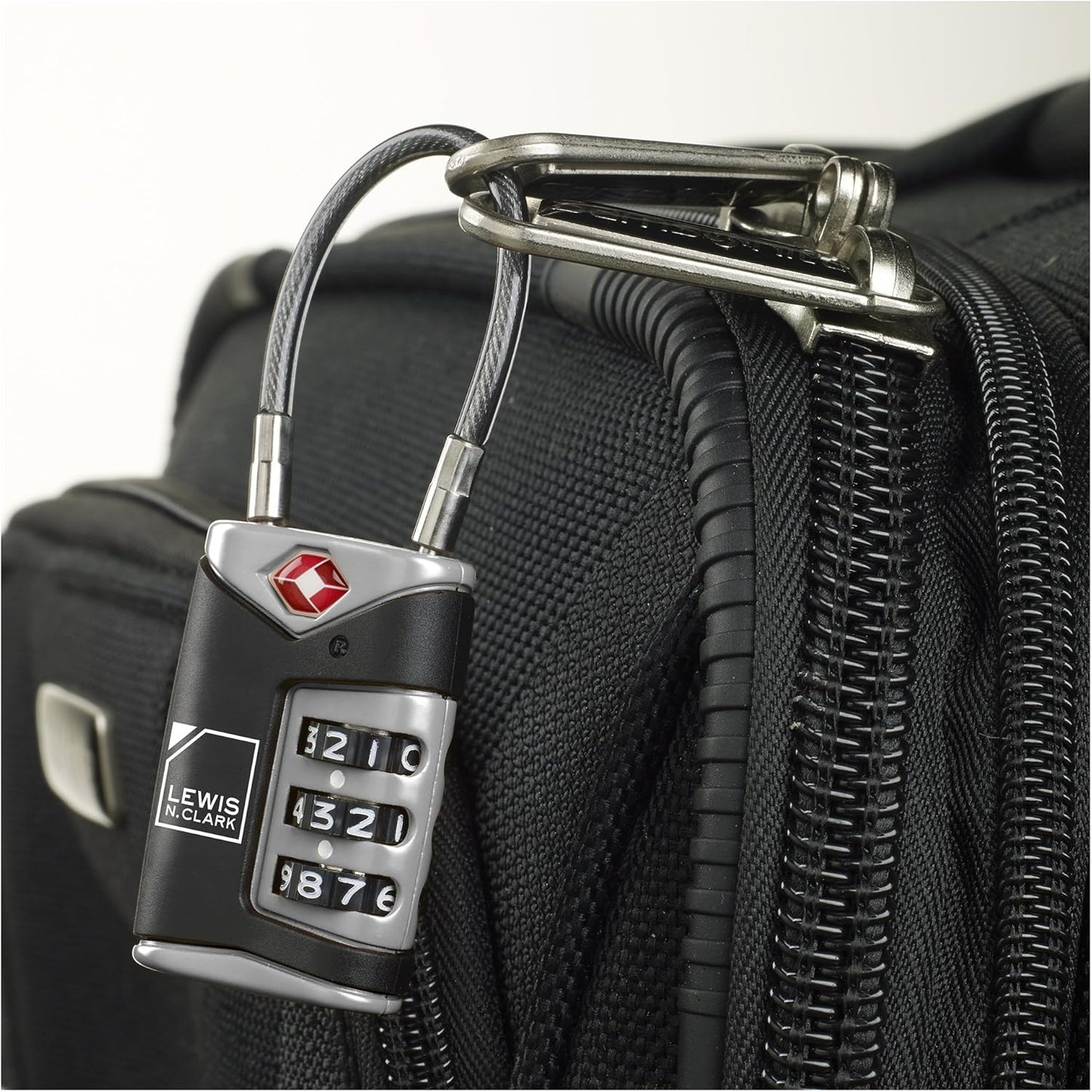 Lewis N. Clark TSA Approved Luggage Lock + Steel Cable for Suitcase, Carry On, BackPack, Laptop Bag + Purse, Perfect For Airport, Hotel or Gym - Set + Reset Your Own Combo, Black