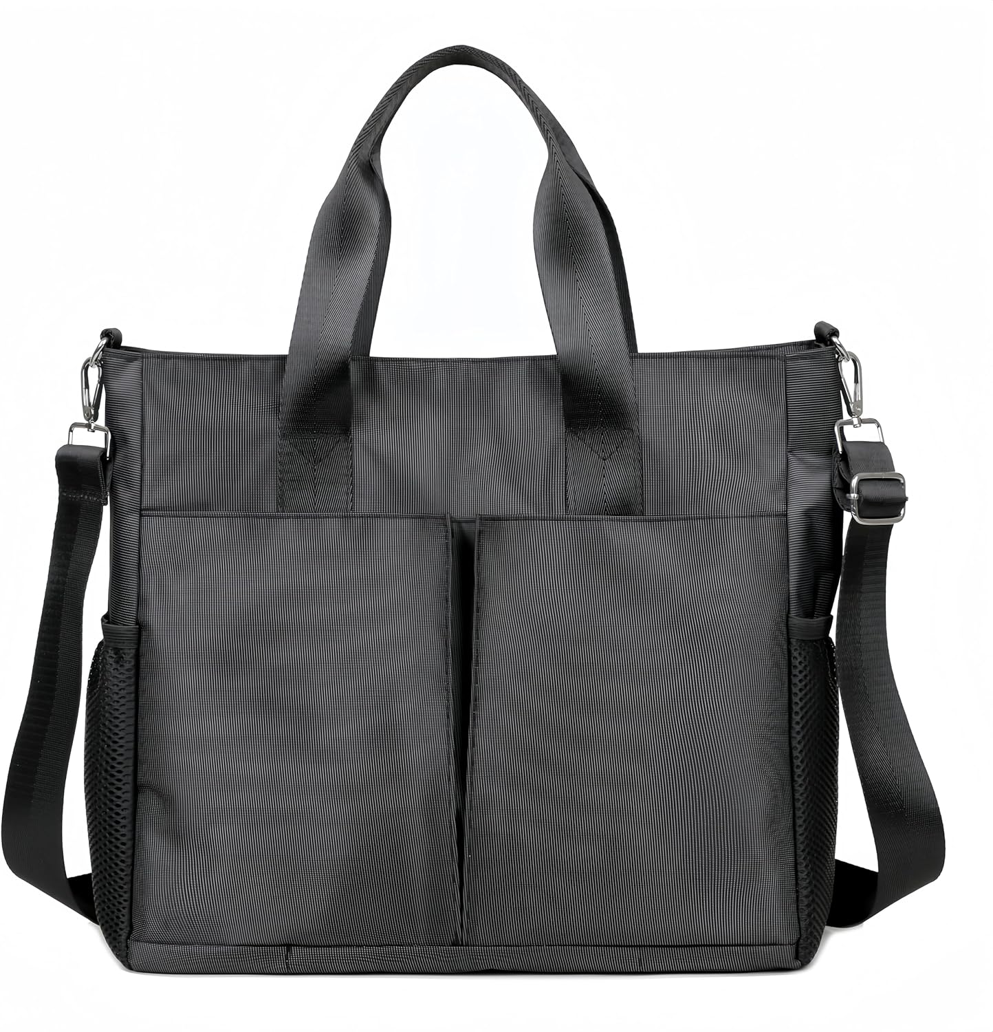 Oxford Canvas Tote Bag for Women,Crossbody Shoulder Bags for Men,Laptop Work Bag,Waterproof Nylon Multi Pocket Handbags for Teacher,Travel,Work,Outdoor,Black