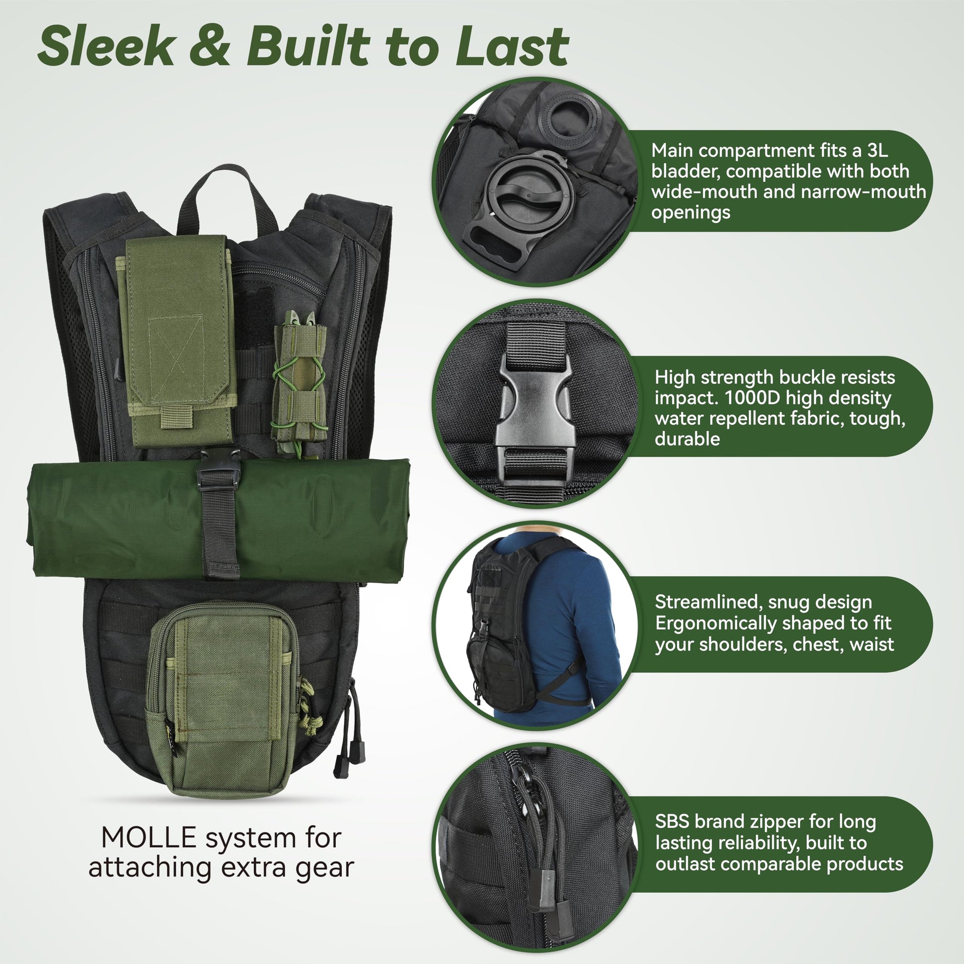 MARCHWAY Tactical Molle Hydration Pack Backpack with 3L TPU Water Bladder, Military Daypack for