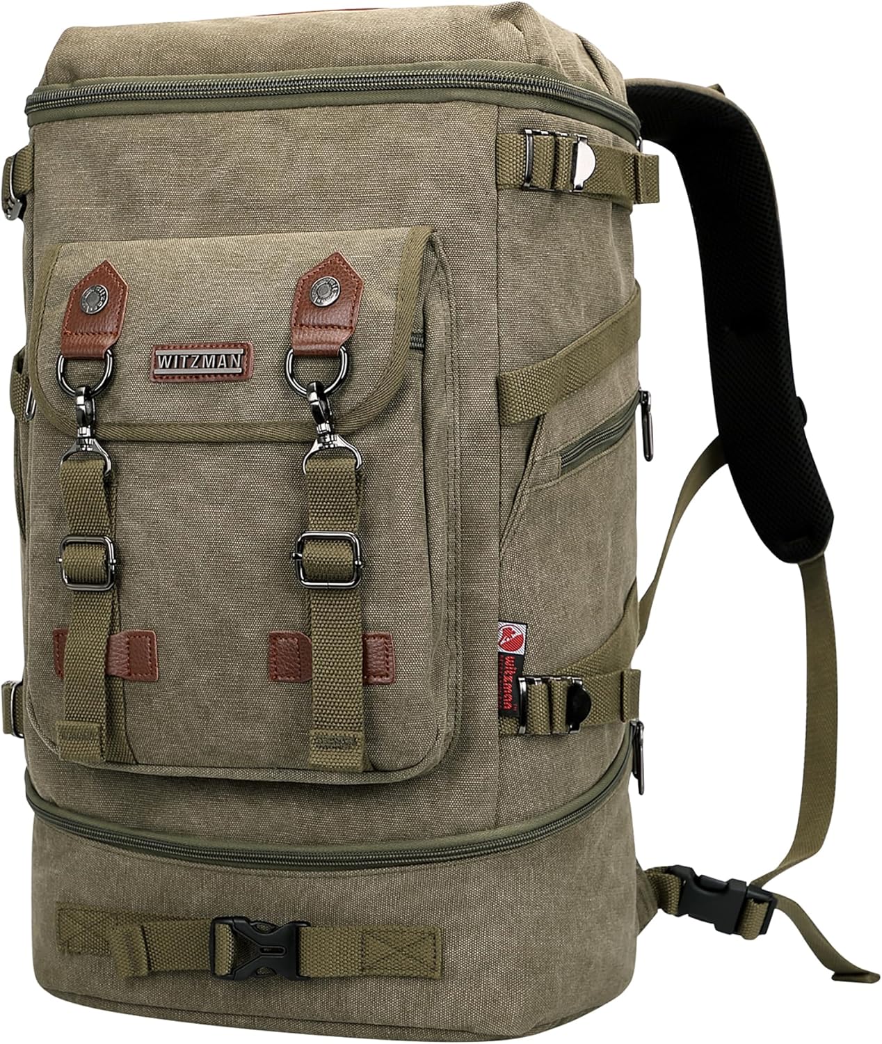 WITZMAN Travel Backpack for Men Women Canvas Backpack Carry on Luggage Rucksack Convertible Duffel Bag Large (A568 Army Green)