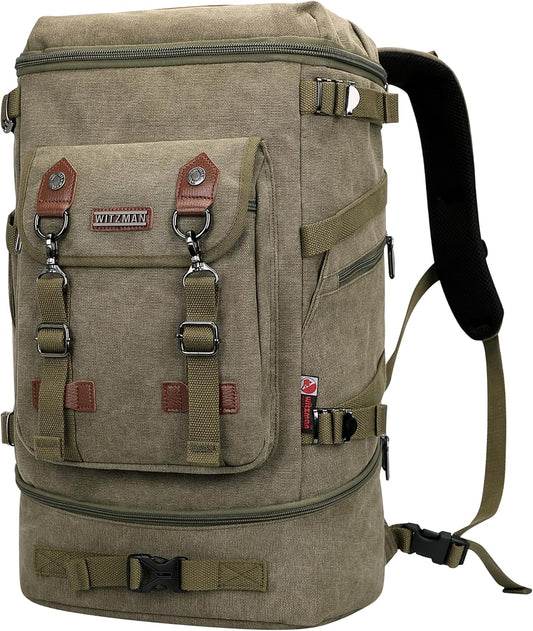 WITZMAN Travel Backpack for Men Women Canvas Backpack Carry on Luggage Rucksack Convertible Duffel Bag Large (A568 Army Green)