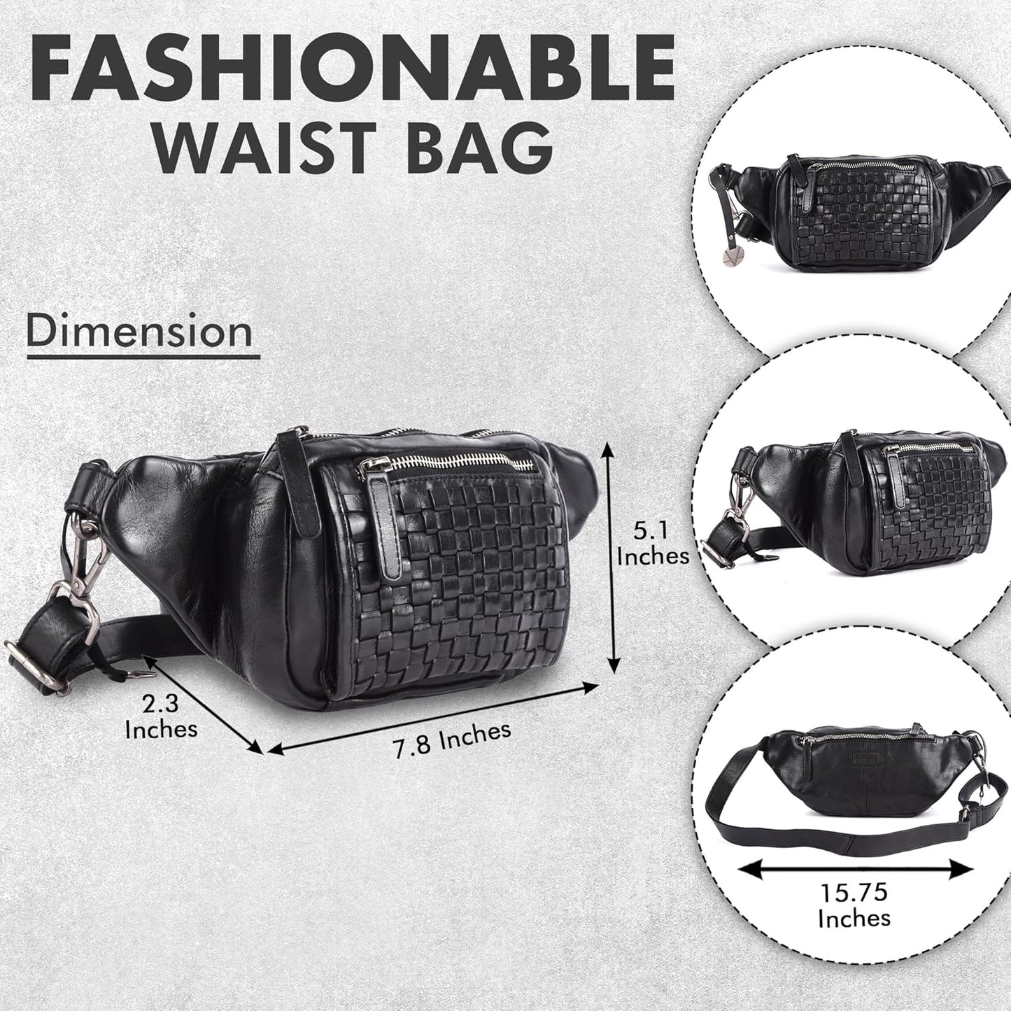 Genuine Leather Waist Bag Unisex, Waist Bag for Travel Trendy Casual Travelling Essentials Kept Bag Stylish, Durable, and Secure Travel Companion(VL-094-BLACK)