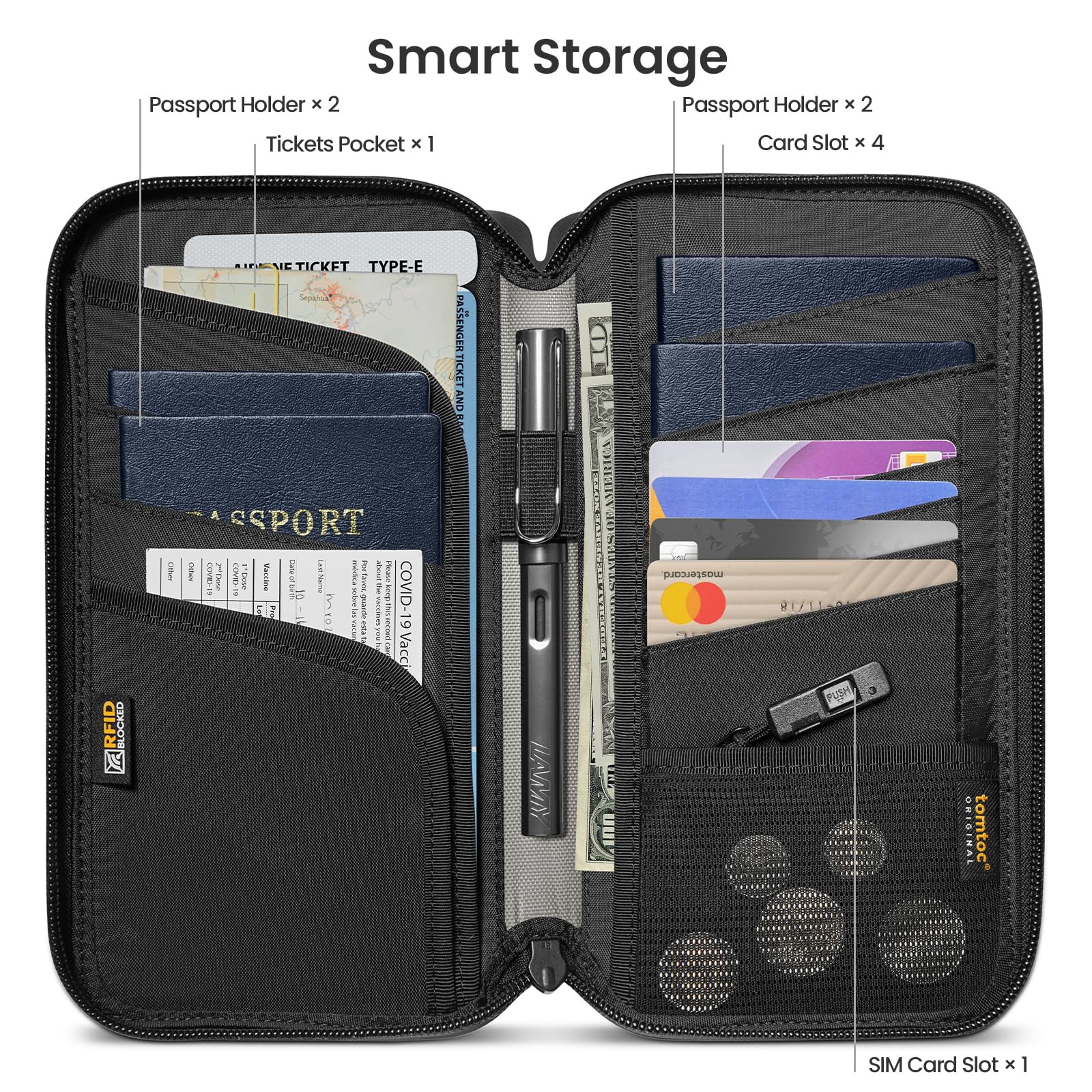 tomtoc Passport Holder Family with RFID Blocking, Passport Wallet Women Men, with Airtag & Sim Card