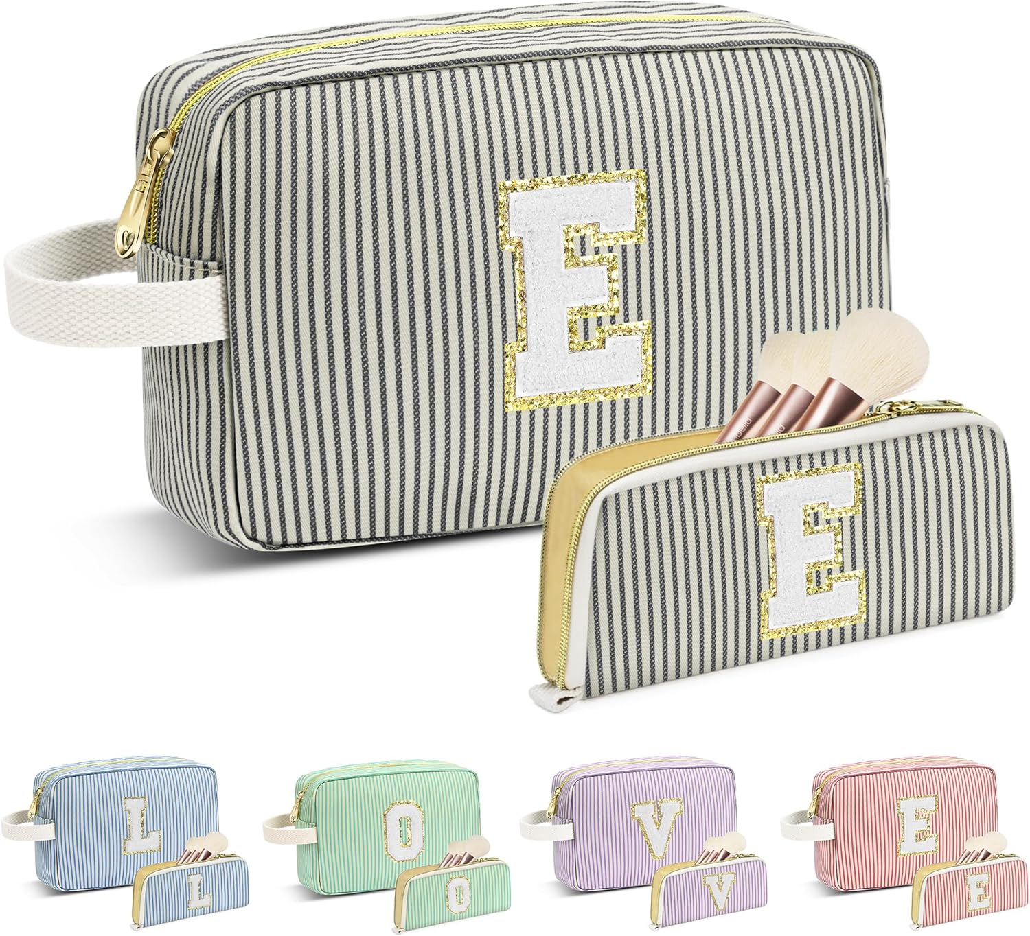 Travel Makeup Bag Christmas Gifts for Women Girl Teens, Personalized Initial Makeup Bag for Cute
