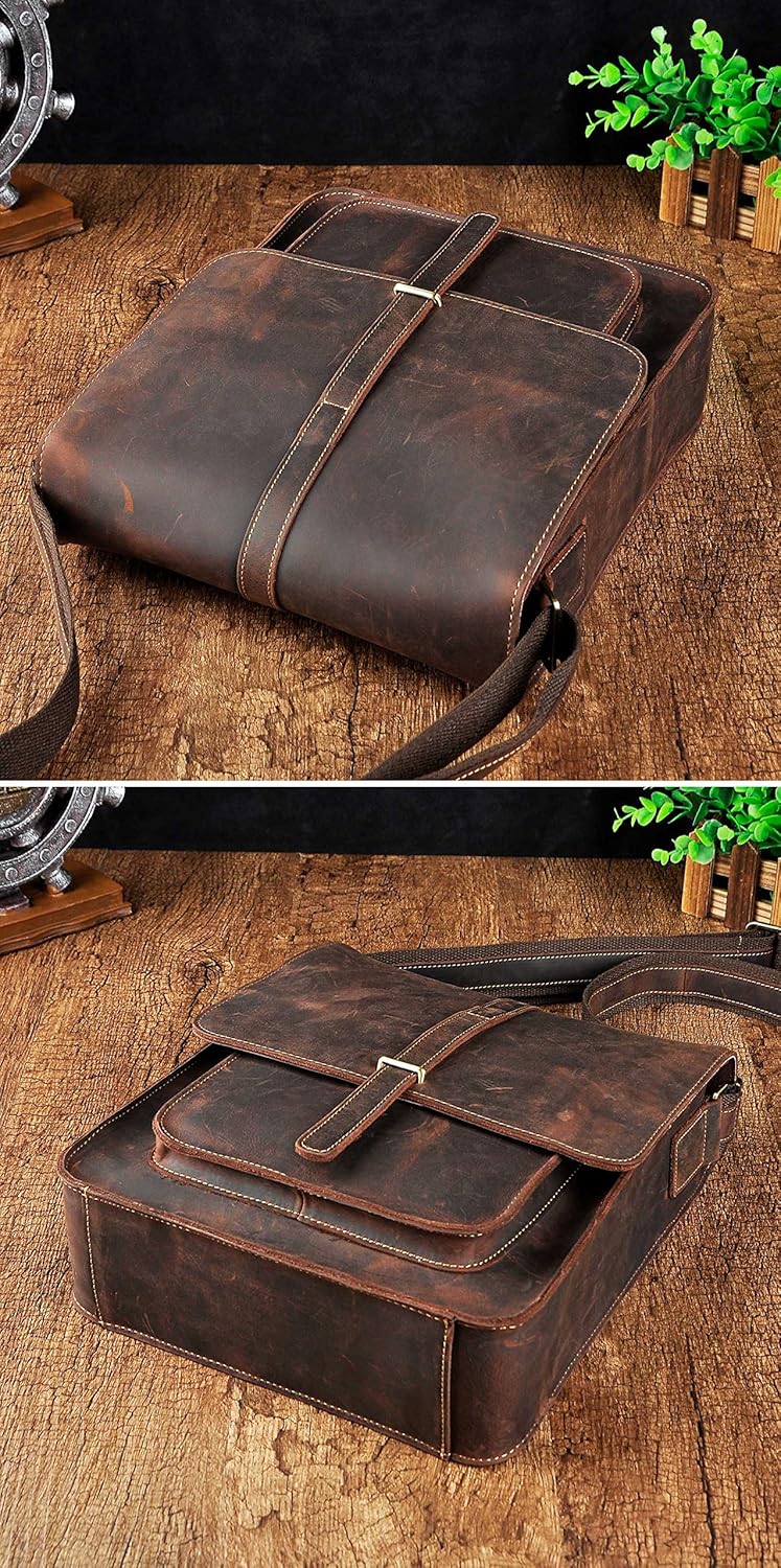 Le'aokuu Mens Genuine Leather Messenger Shoulder Sling Satchel Bag Cross Body