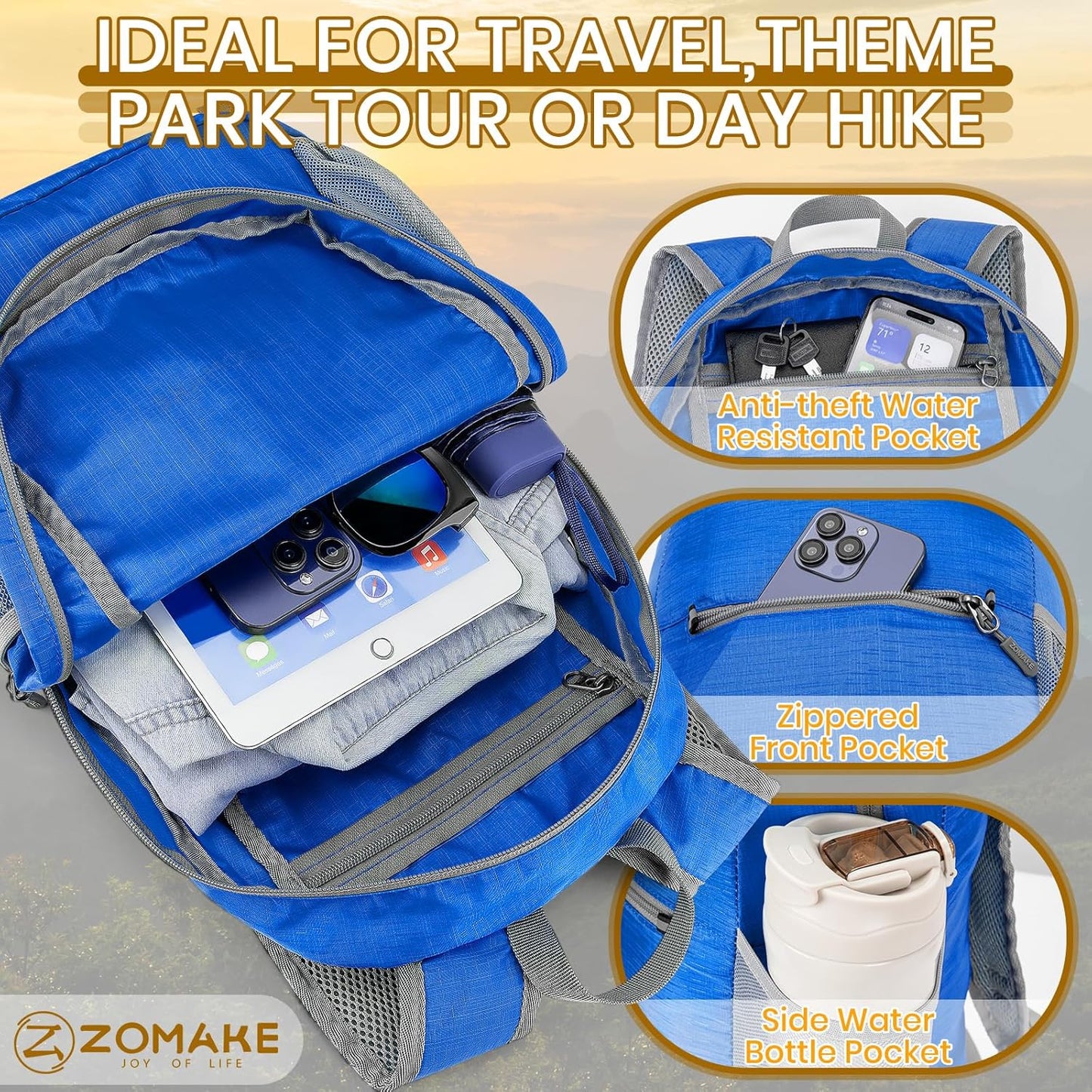 ZOMAKE Ultra Lightweight Hiking Backpack 20L - Packable Small Backpacks Water Resistant Daypack for