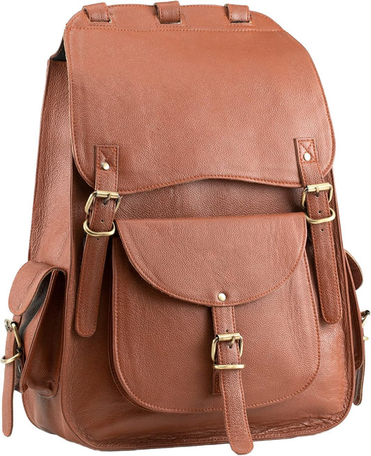Handmade World Vintage Full Grain 20 Inch Leather Laptop Backpack Casual Bookbag Daypack Camping Travel Rucksack Knapsack