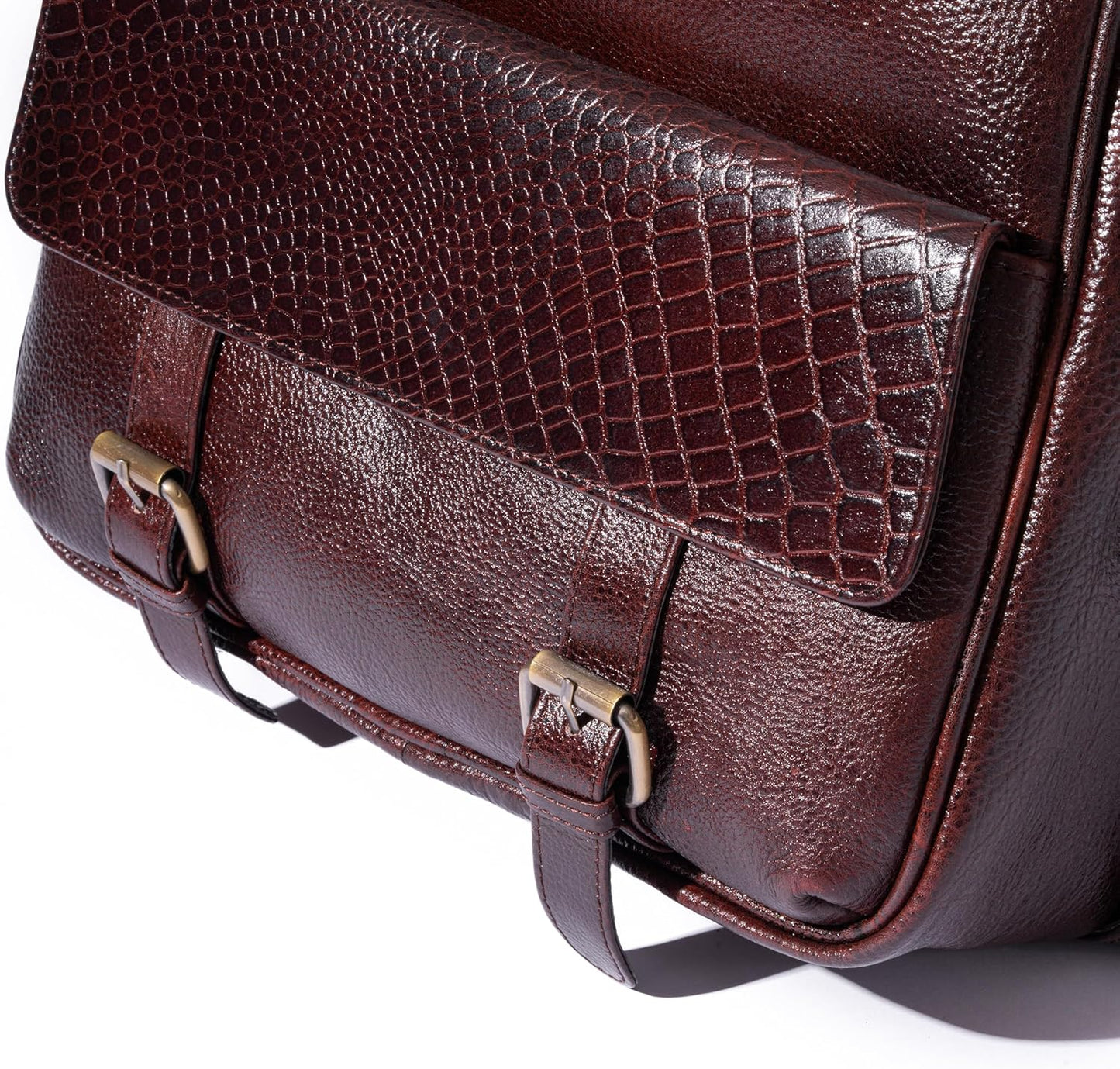 Genuine Leather Luxury Backpack Multi-functional Elegant Daypack Office Travel Leisure 15.6" Laptop Bag (Burgundy)