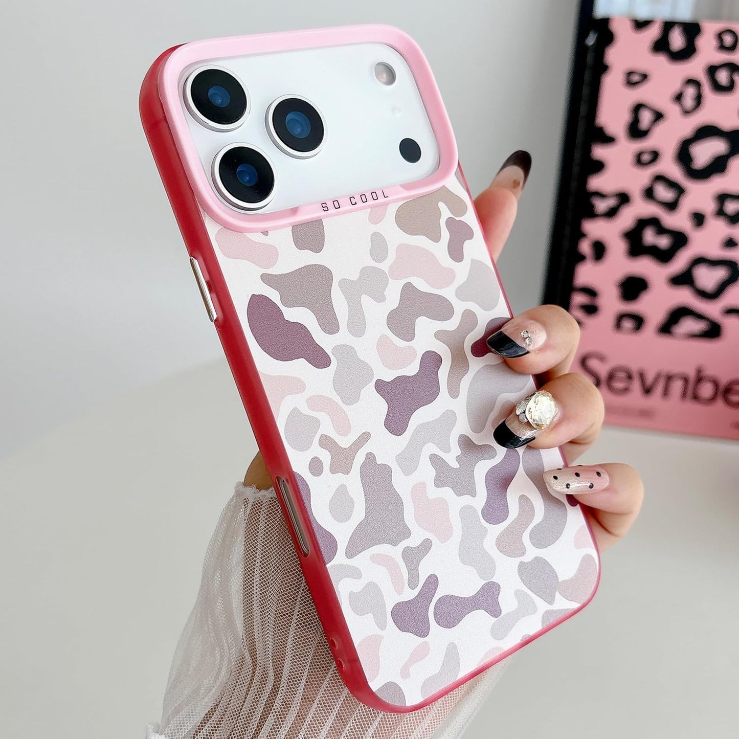 for iPhone 17 Pro Max Case, Vintage Camo Pattern Design for Men Boys Teens, Cool Camouflage Shockproof Protective Cover for Girls Women - Pink