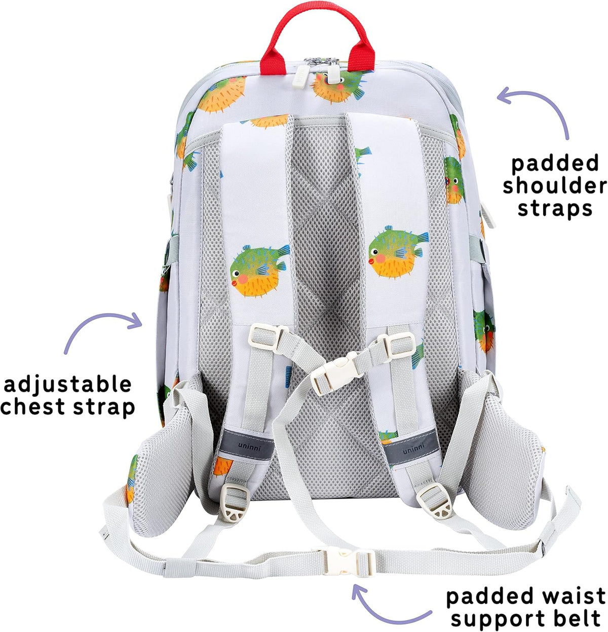 uninni 16" Kid's Backpack for Girls and Boys Age 6+ with Padded, and Adjustable Shoulder Straps.