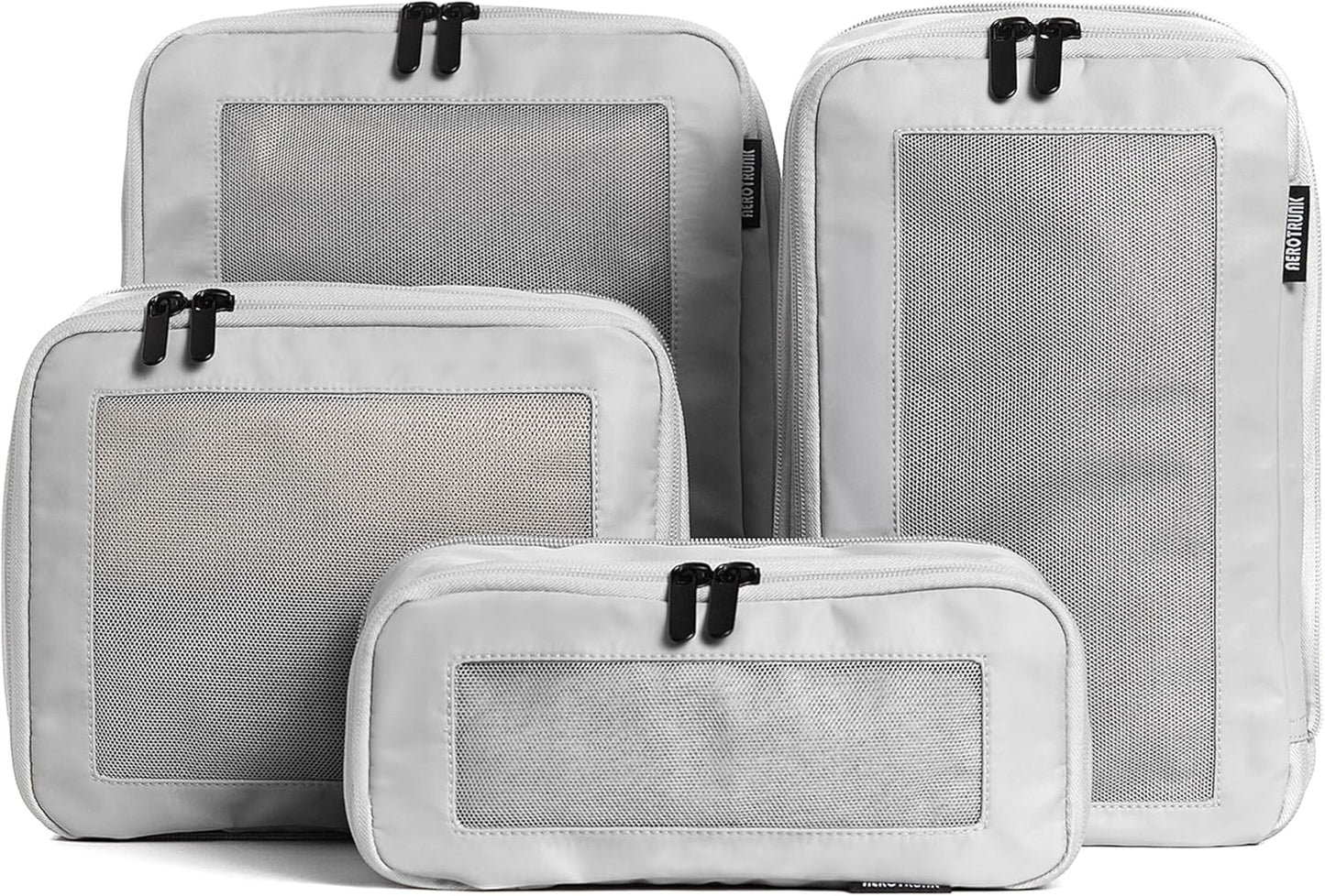 Aerotrunk Compression Packing Cubes for Travel - Luggage Organizer Bags - Double Zipper Packing Cubes for Suitcases (4-Pack, Light Grey)