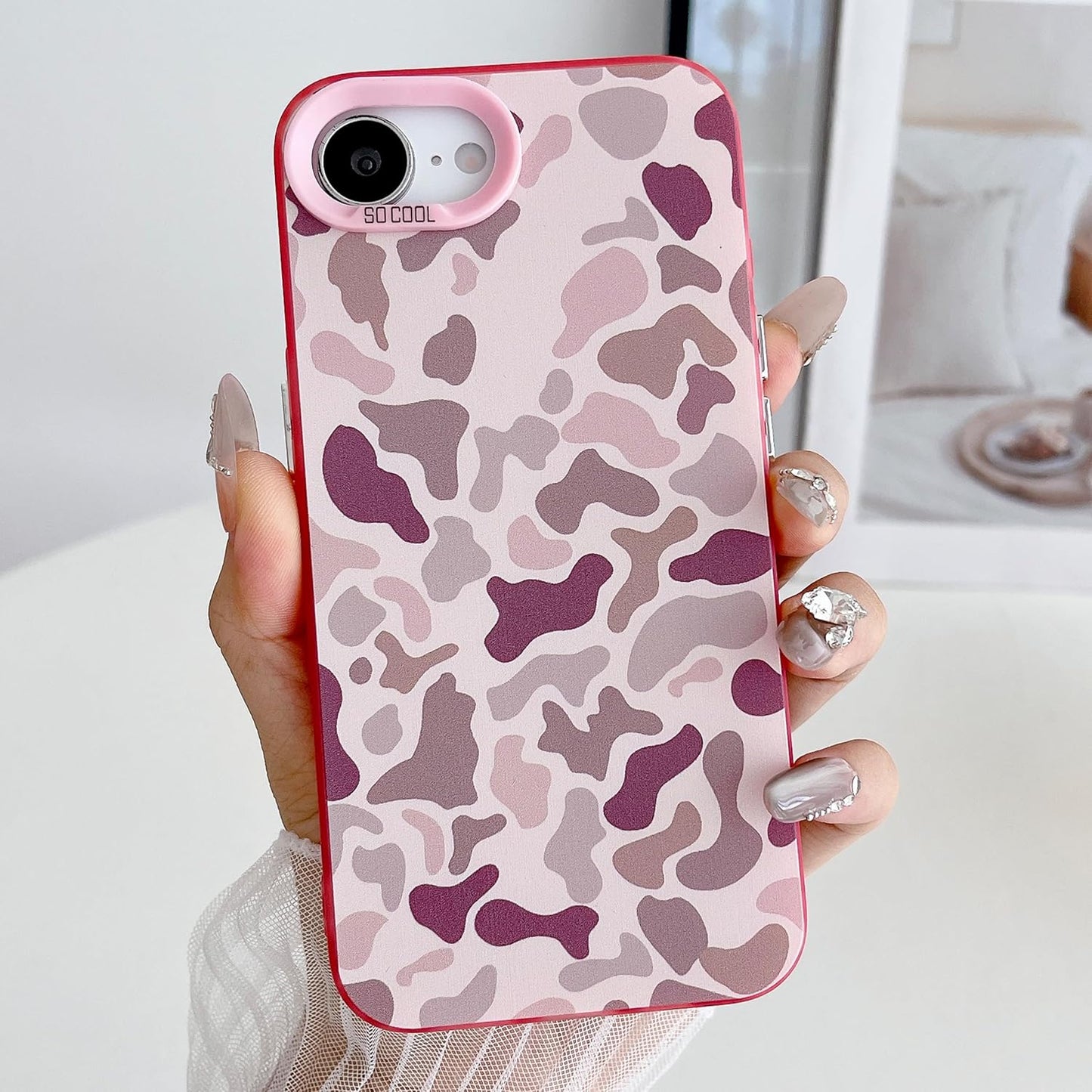 for iPhone 7 Case & iPhone 8 Case, Vintage Camo Pattern Design for Men Boys Teens, Cool Camouflage Shockproof Protective Cover for Girls Women - Pink