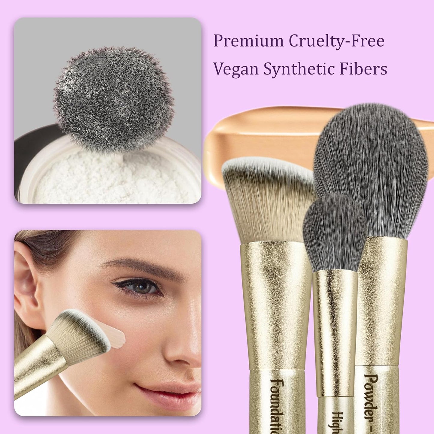 Jilier 14 pcs Mini Makeup Brushes and Pocket Mirror, Travel Makeup Brush Set, LED Compact Mirror