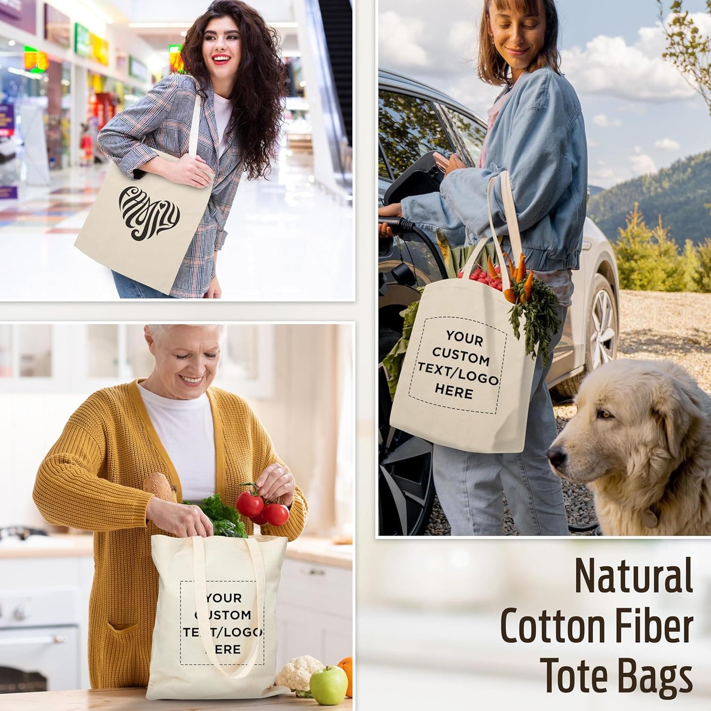 DISCOUNT PROMOS Custom Natural Cotton Fiber Tote Bags (Set of 100) - Personalized, Reusable & Eco-Friendly - Perfect for Grocery, Promotions, Branding - Natural Color, 14.5"X16", 5 OZ Cotton