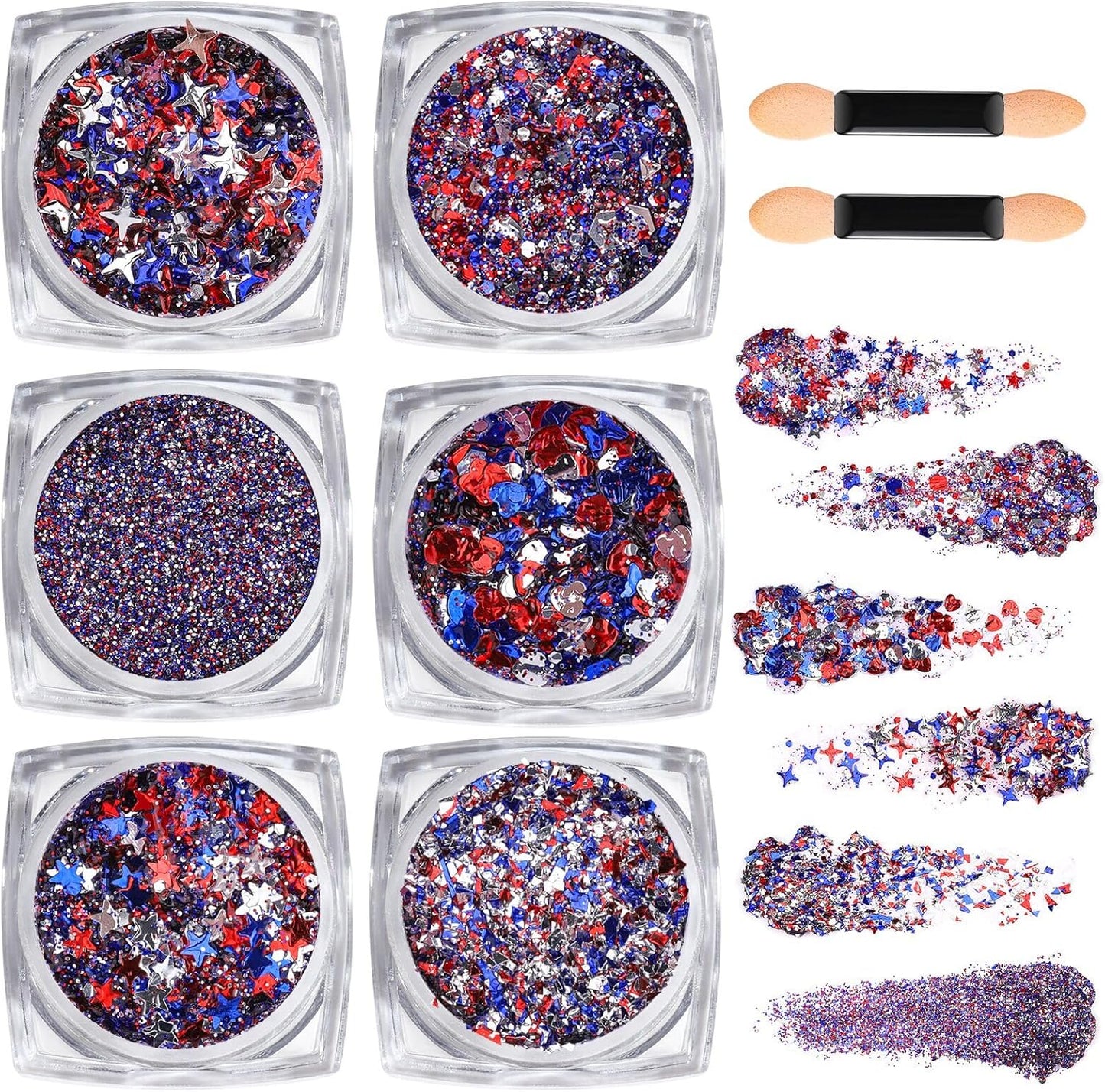 Teenitor Body Glitter Gel, 6 Shape Red White and Blue Face Glitter, 4th of July Accessories Hair Glitter for Kids, 4th of July Outfits USA Accessories for Women, Blue Face Glitter for Independence Day