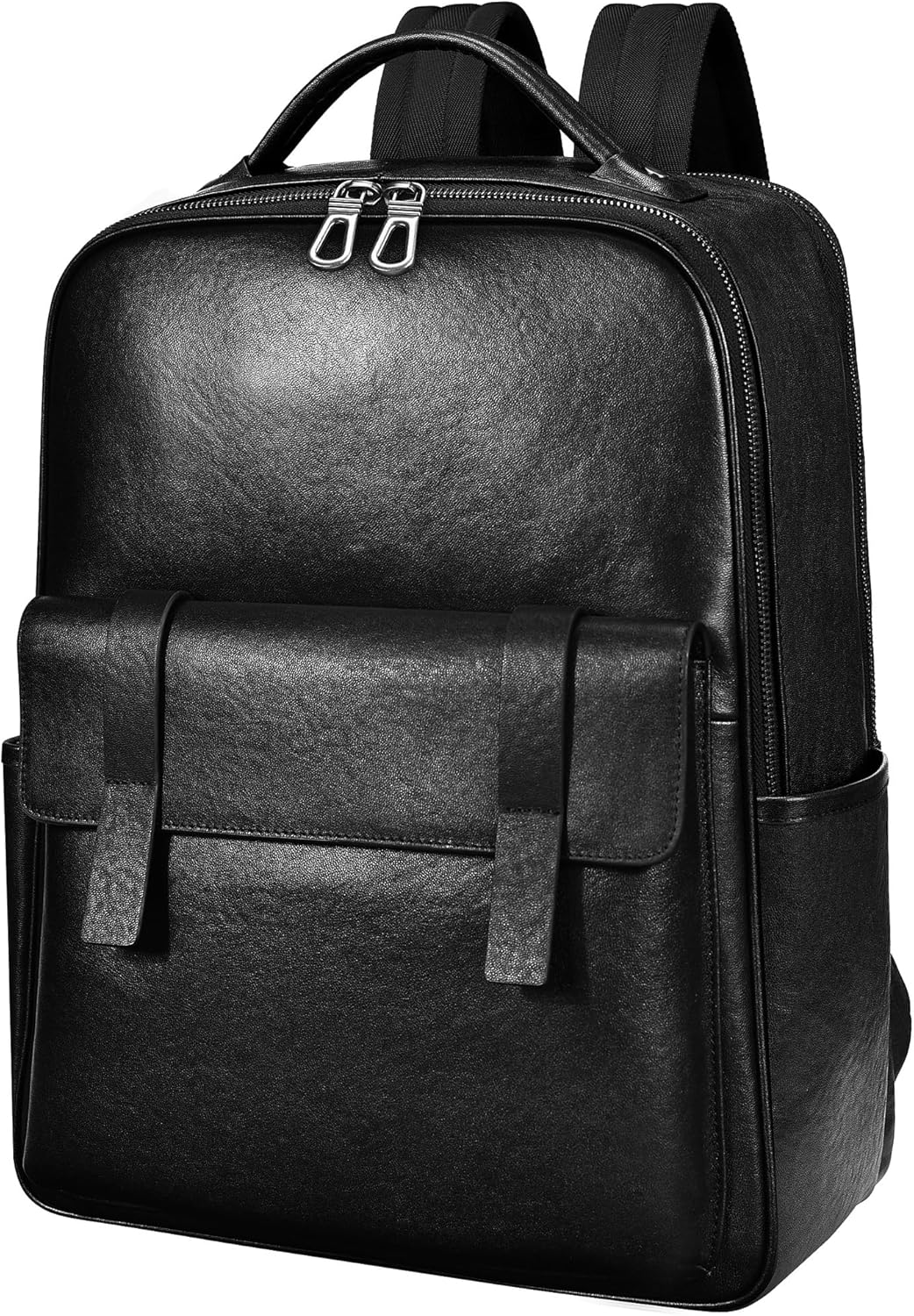 Men's Black Leather Backpack, Durable Genuine Leather Laptop Backpack for Work Travel, Business 15.6" Computer Backpack, Stylish Professional Designer